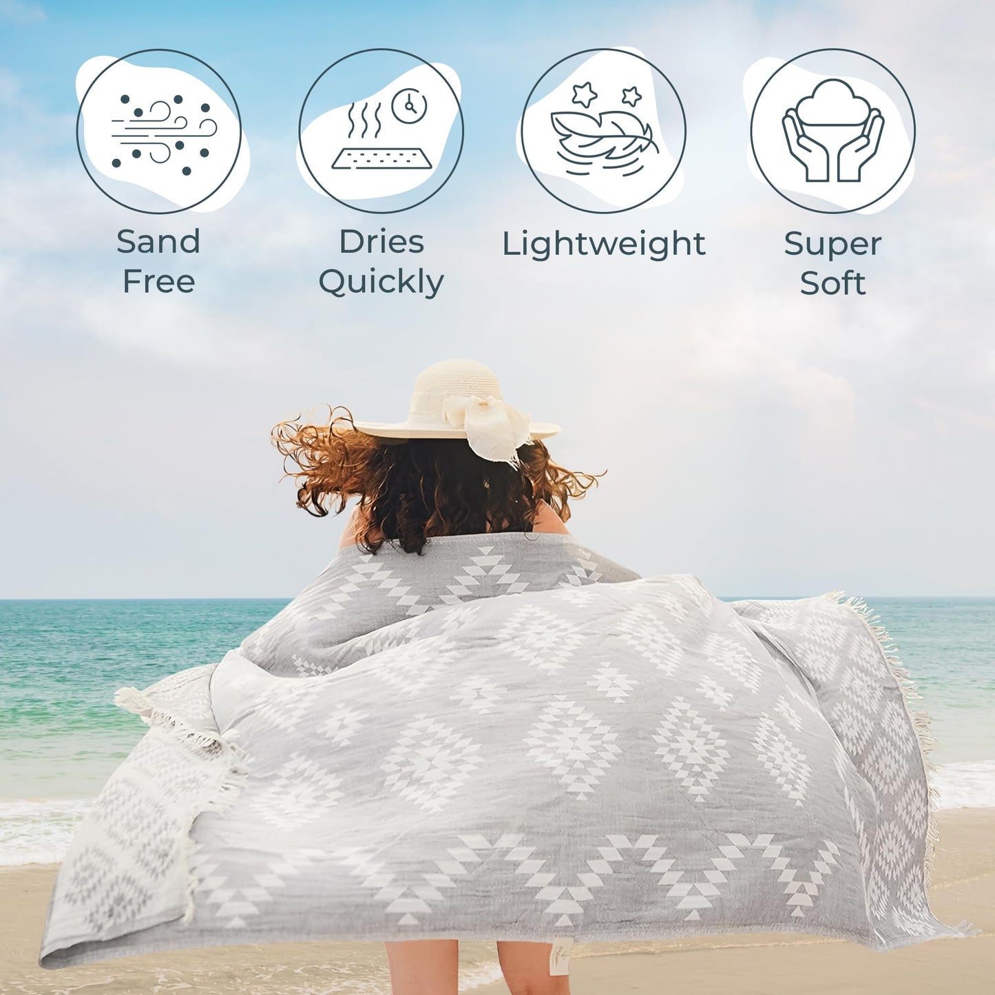 Premium 100% Cotton Turkish Towel – Vintage Light Grey, 35”x 67” – Quick Dry Beach Towel, Sand-Free, Lightweight – Ideal for Pool, Travel, and Everyday Use - Beach Accessories Must Haves