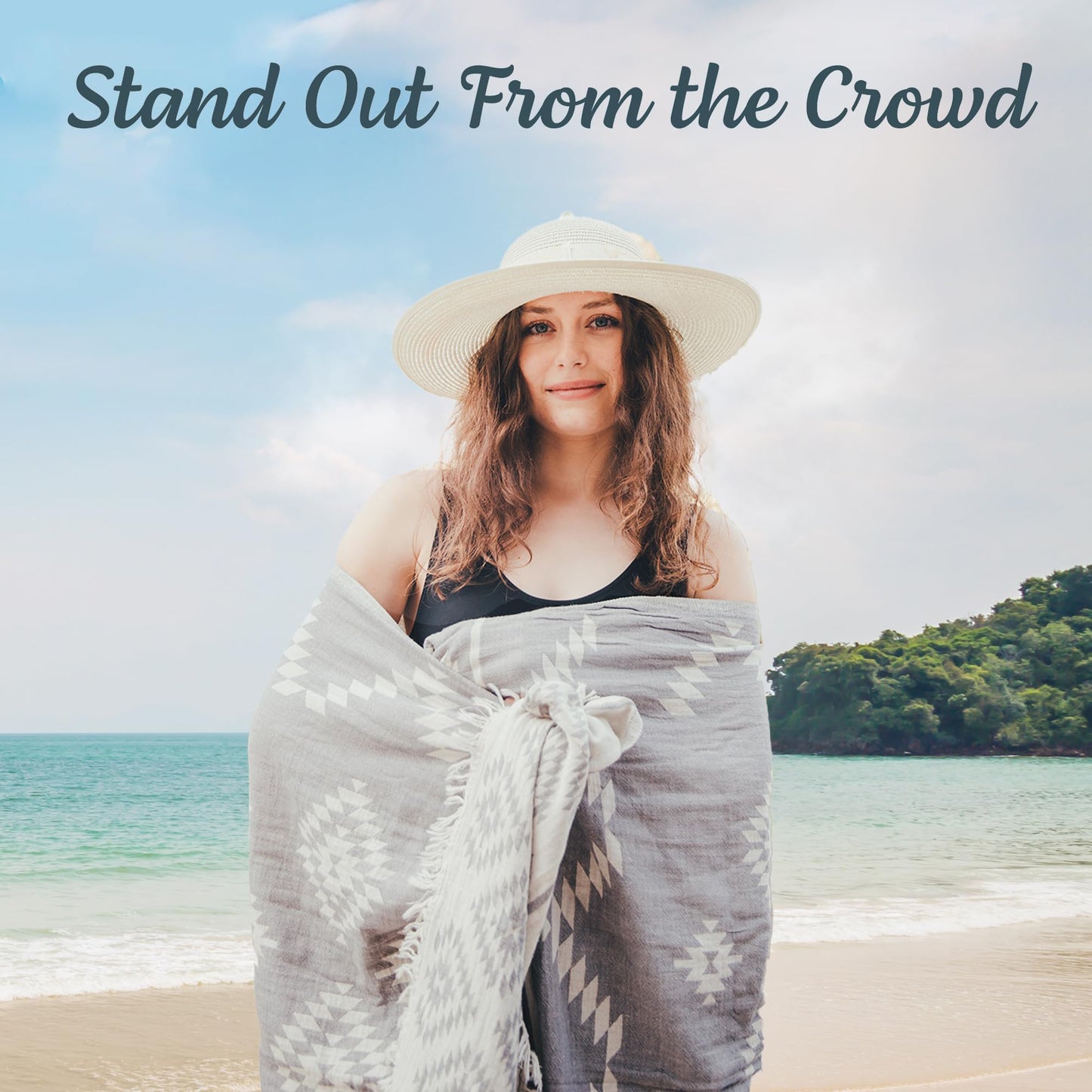 Premium Turkish Beach Towel – 35"x67" Lightweight Quick Dry Towel – 100% Cotton Sand-Free Turkish Towels – Vintage Dark Grey