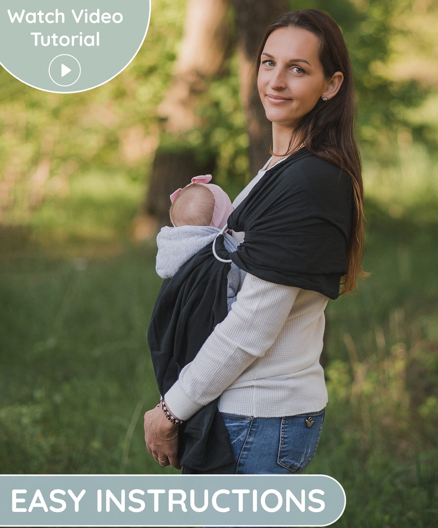Ring Sling Baby Carrier - USA lab tested, 100% Natural Cotton Muslin, Breathable & Ergonomic Ring Sling Black