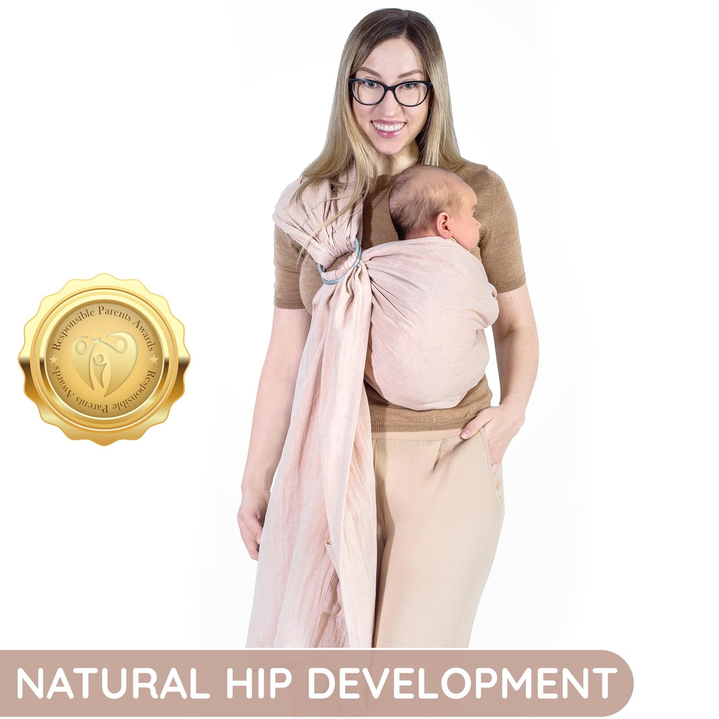 Ring Sling Baby Carrier - USA Lab Tested, 100% Natural Cotton Muslin, Breathable & Ergonomic Ring Sling Sunset Rose