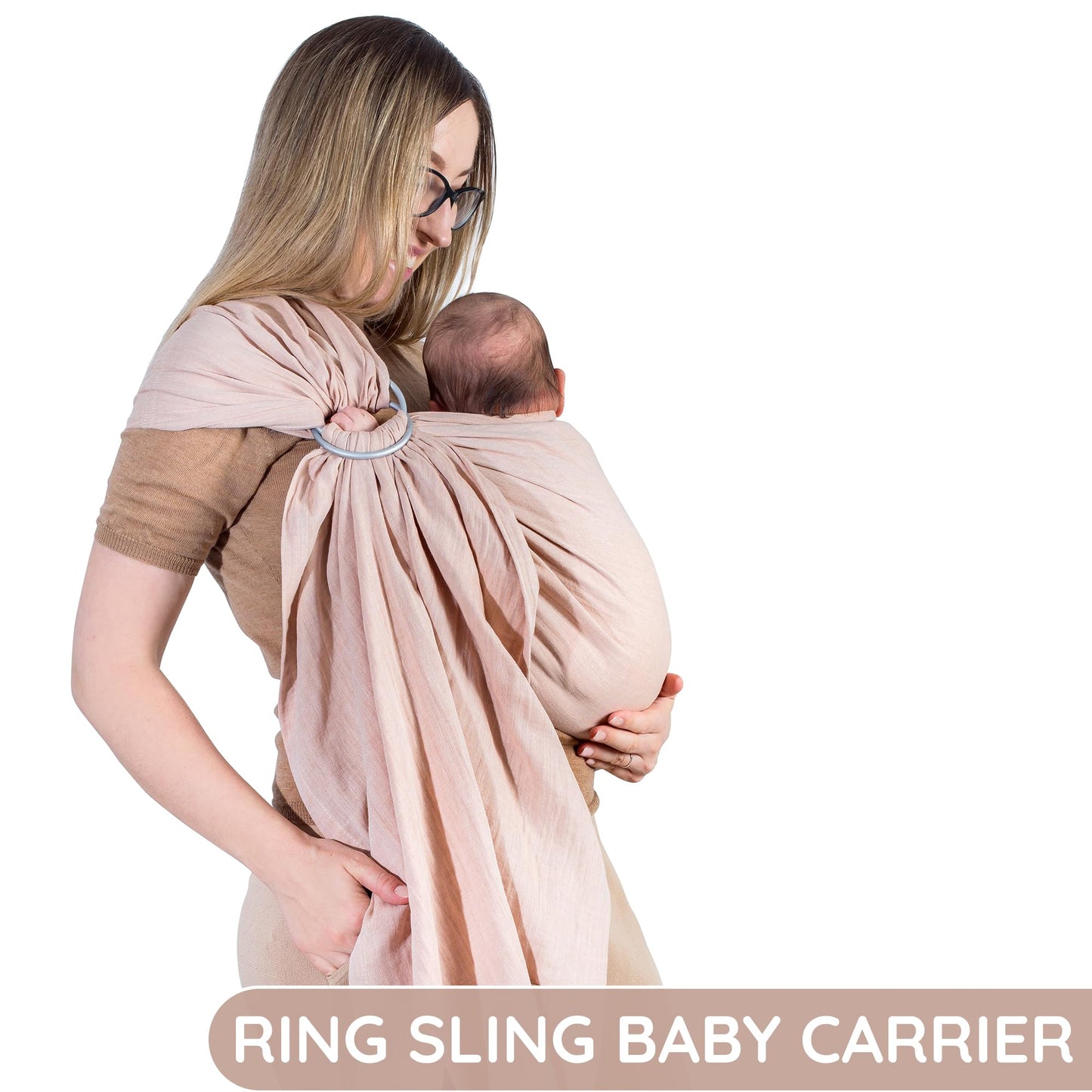 Ring Sling Baby Carrier - USA Lab Tested, 100% Natural Cotton Muslin, Breathable & Ergonomic Ring Sling Sunset Rose