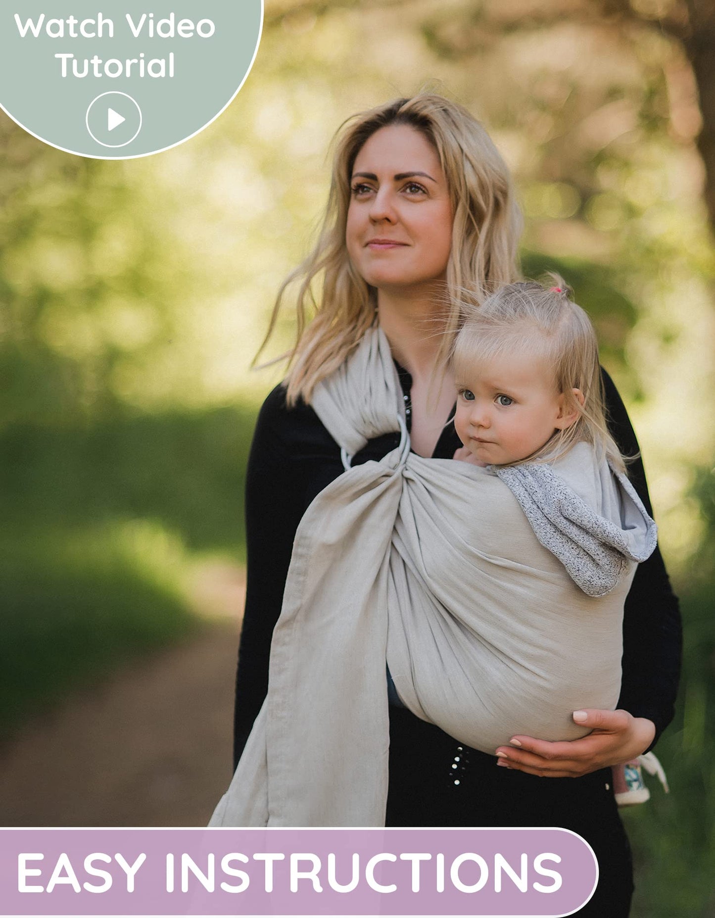 Ring Sling Baby Carrier - USA Lab Tested, 100% Natural Cotton Muslin, Breathable & Ergonomic Ring Sling Beige Grey
