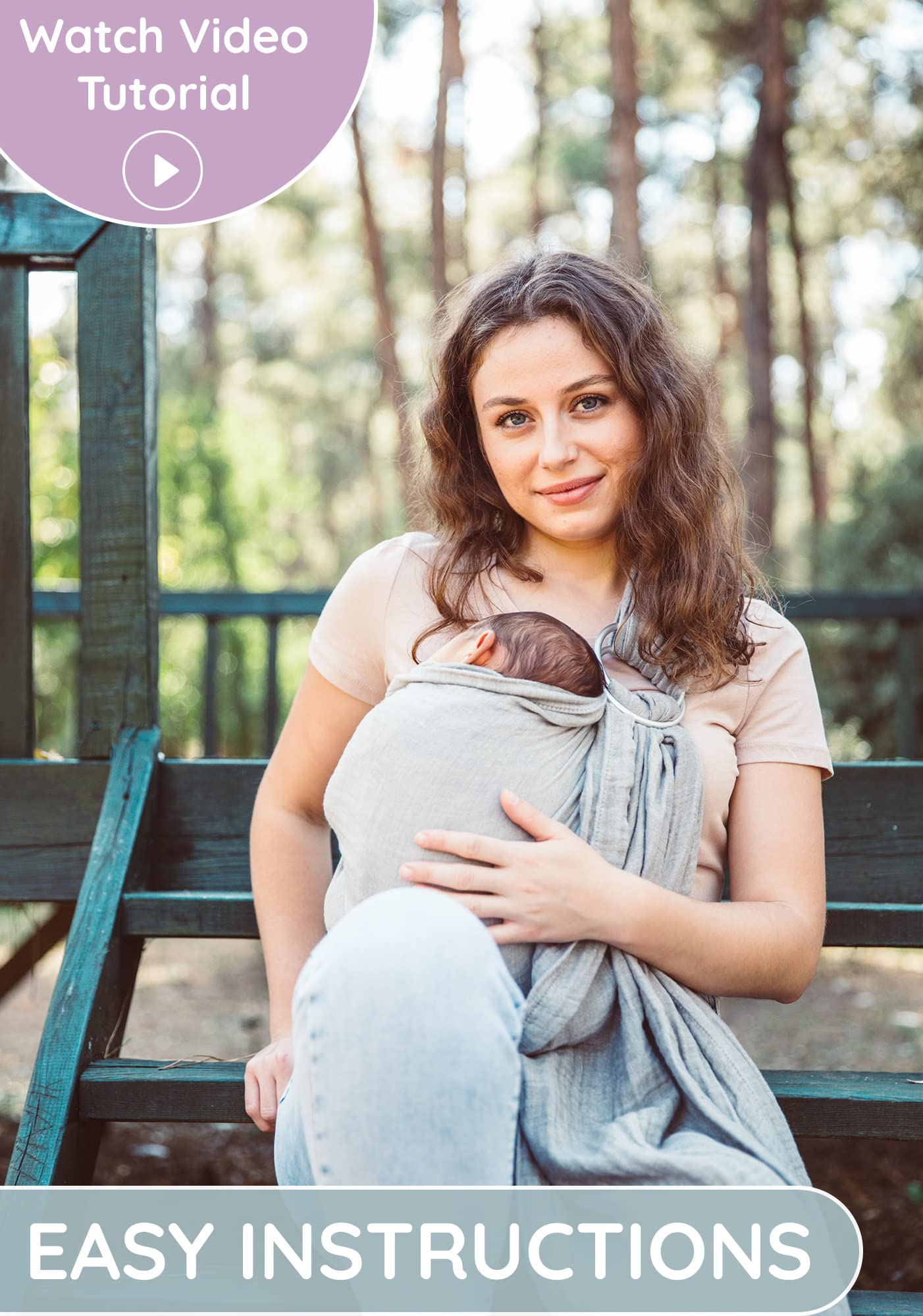 Ring Sling Baby Carrier - USA Lab Tested, 100% Natural Cotton Muslin, Breathable & Ergonomic Ring Sling Grey