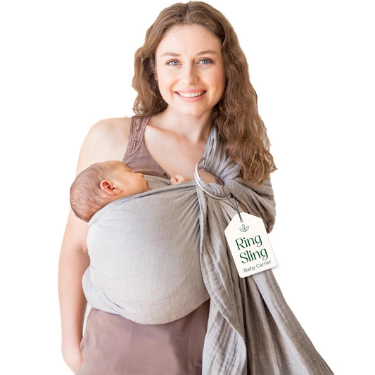 Ring Sling Baby Carrier - USA Lab Tested, 100% Natural Cotton Muslin, Breathable & Ergonomic Ring Sling Grey
