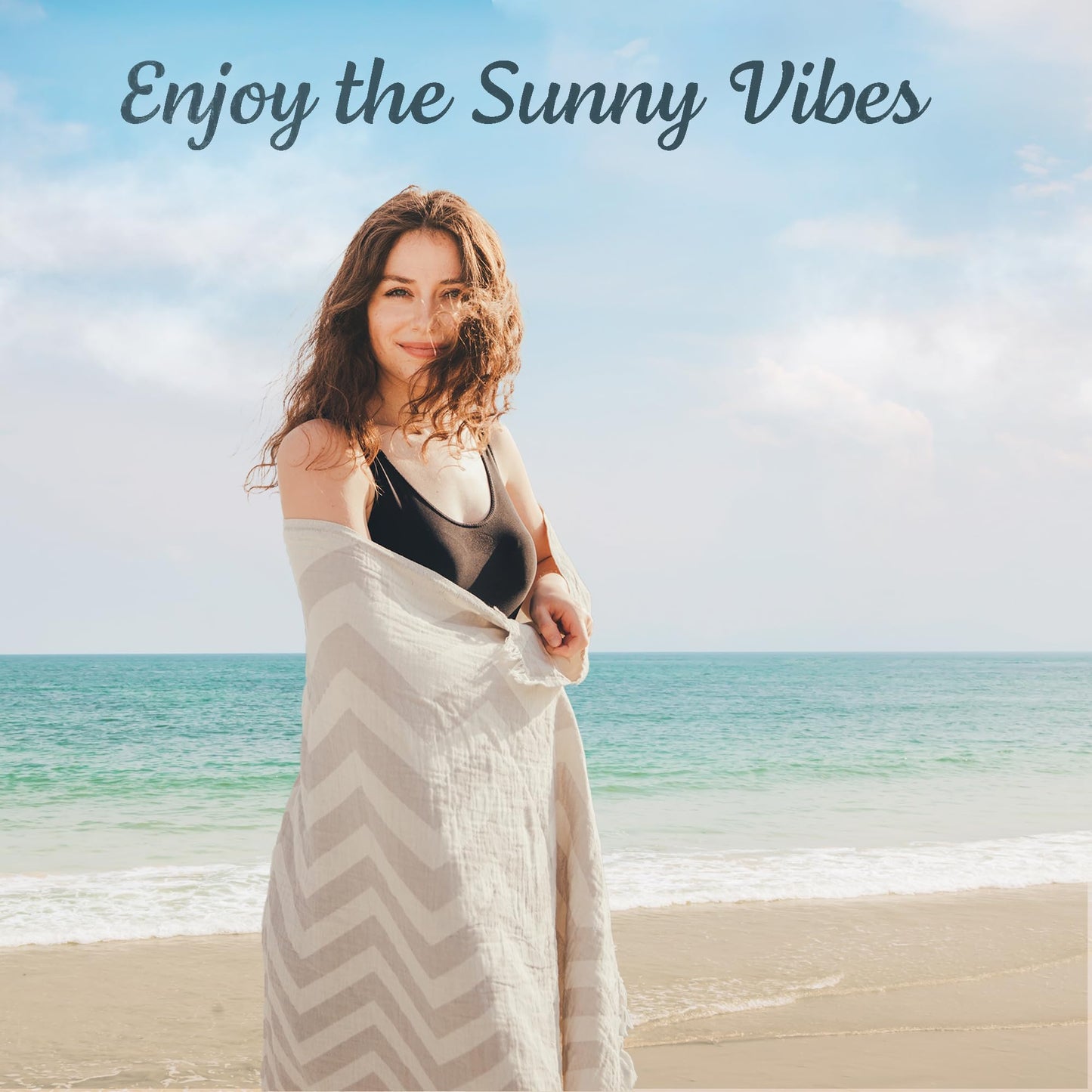 Premium Turkish Beach Towel (35”x 67”) – 100% Cotton, Lightweight, Quick Dry Towel, Sand-Free, Beach Blanket Waterproof Sandproof, Ocean Light Grey