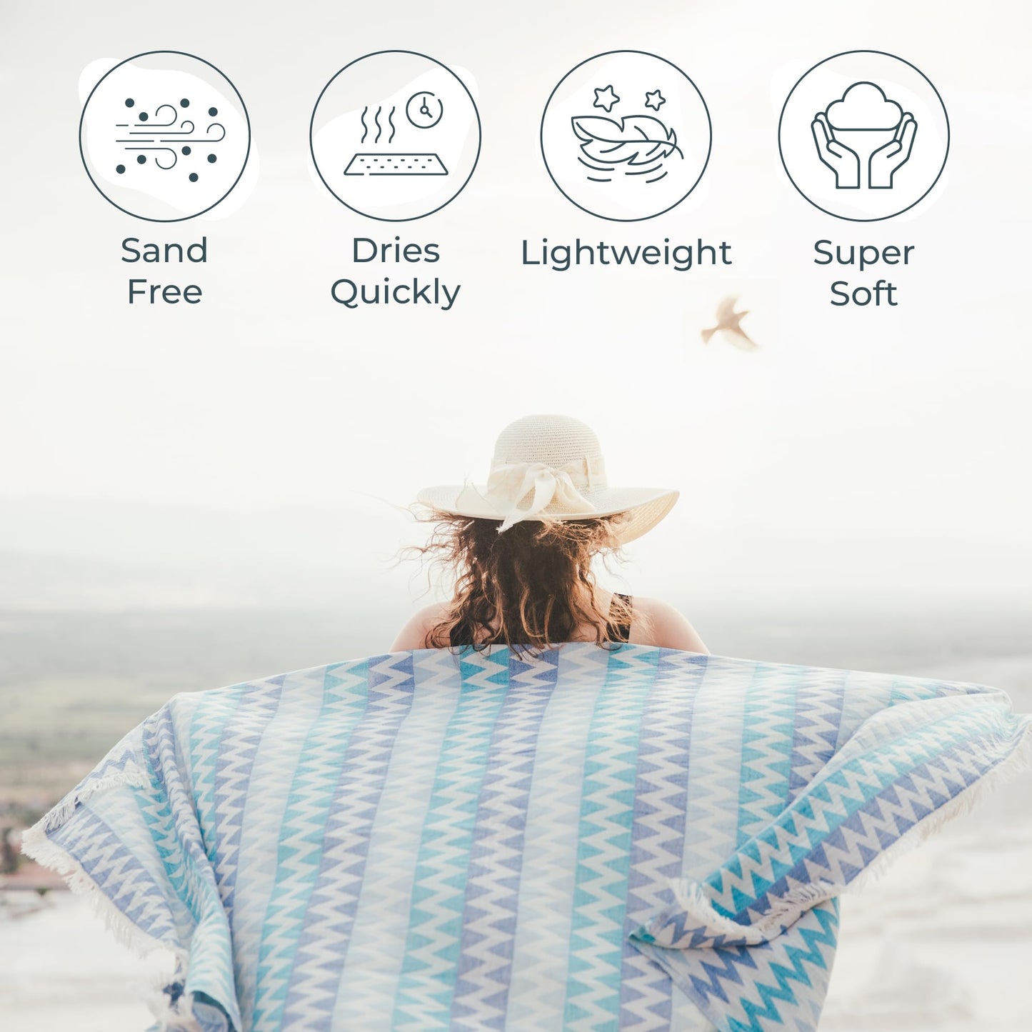 Premium Turkish Beach Towel – 100% Cotton, Quick Dry, Sand Free, Oversized Beach Towel 35”x 67” – Ideal for Travel, Pool, and Beach,  – Zig Zag Blue