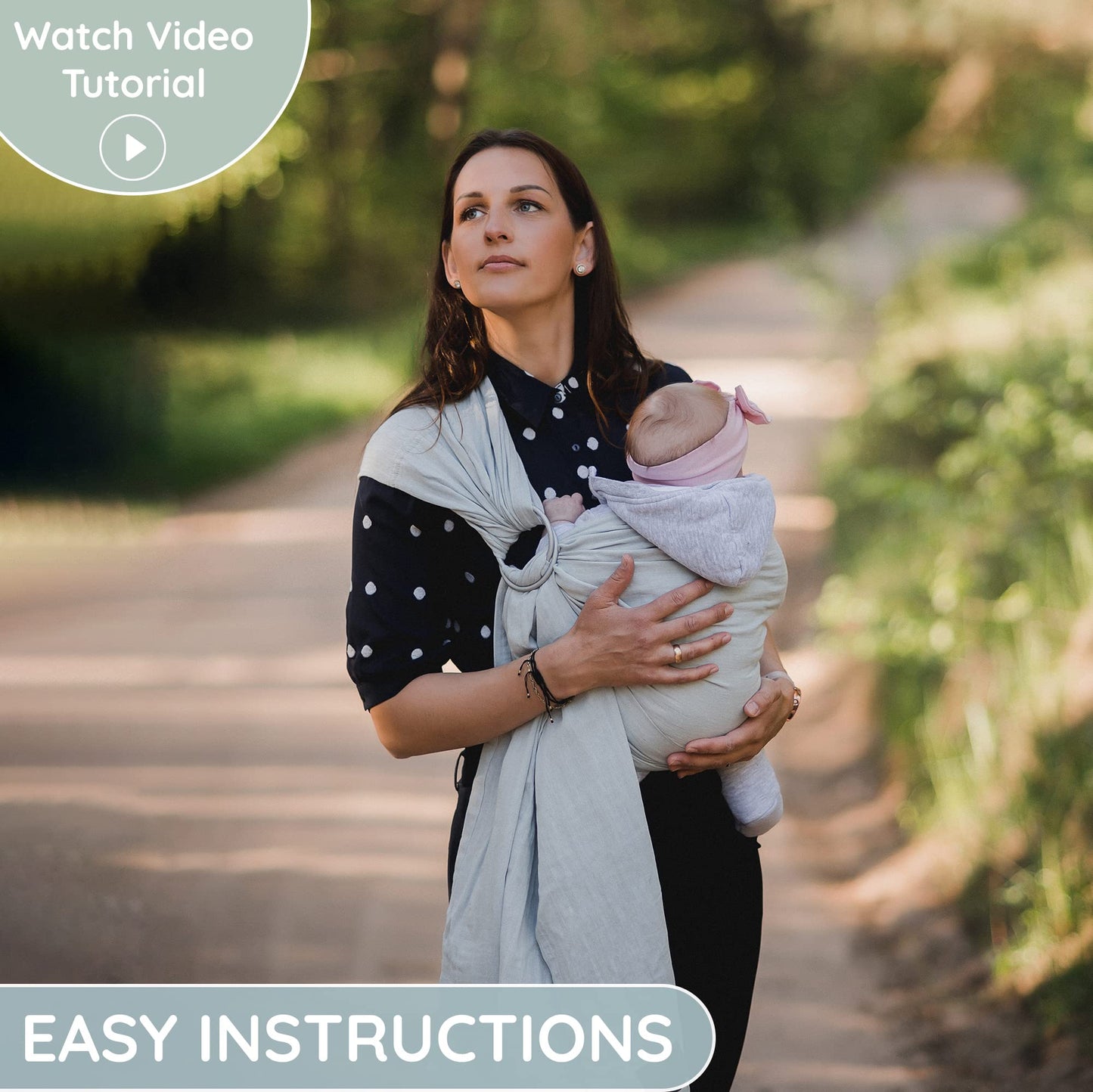 Ring Sling Baby Carrier - USA Lab Tested, 100% Natural Cotton Muslin, Breathable & Ergonomic Ring Sling Light Blue