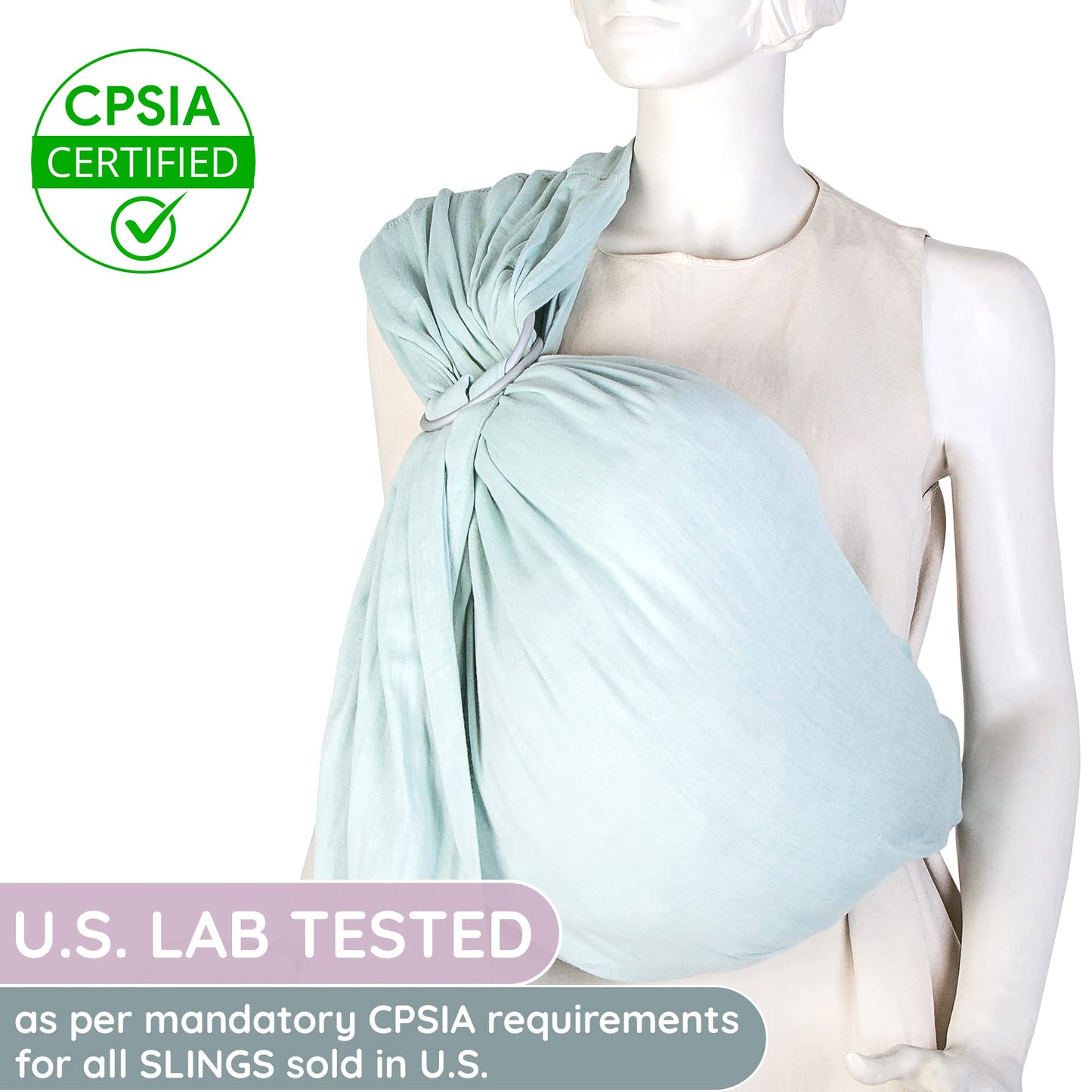 Ring Sling Baby Carrier - USA Lab Tested, 100% Natural Cotton Muslin, Breathable & Ergonomic Ring Sling Light Green