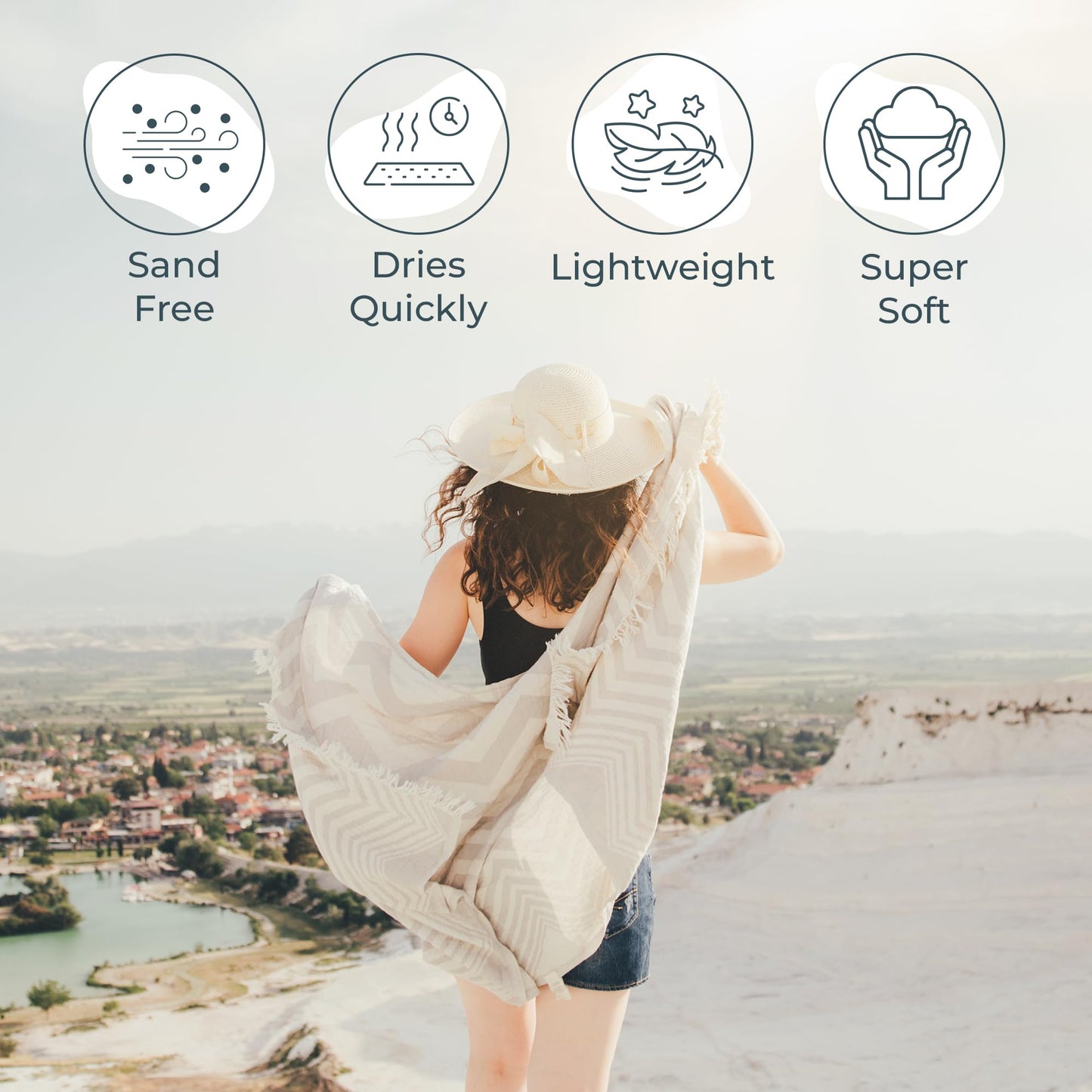 Premium Turkish Beach Towel (35”x 67”) – 100% Cotton, Lightweight, Quick Dry Towel, Sand-Free, Beach Blanket Waterproof Sandproof, Ocean Light Grey