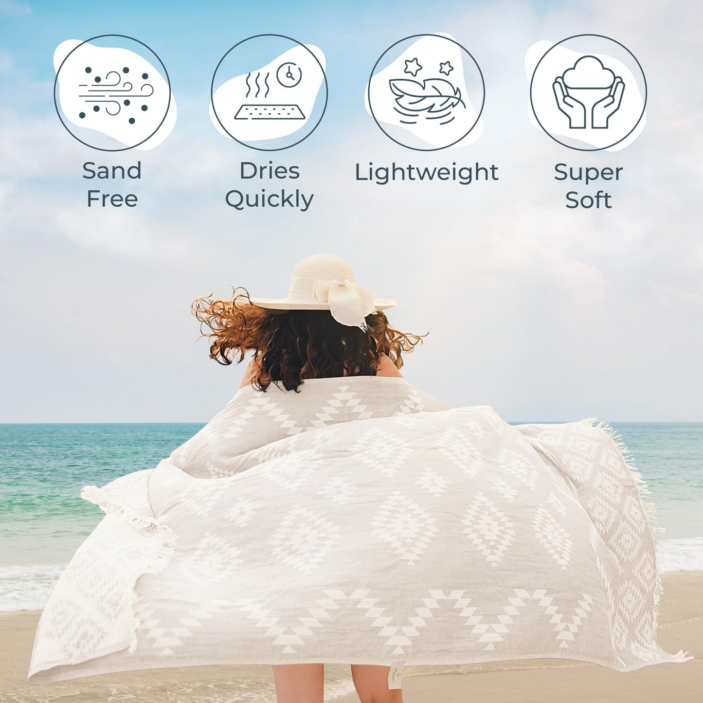 Premium Turkish Beach Towel – 100% Natural Cotton, Quick Dry, Sand Free, Oversized Beach Towel 35”x67” – Ideal for Travel, Pool, and Beach Blanket – Beige Sand Color