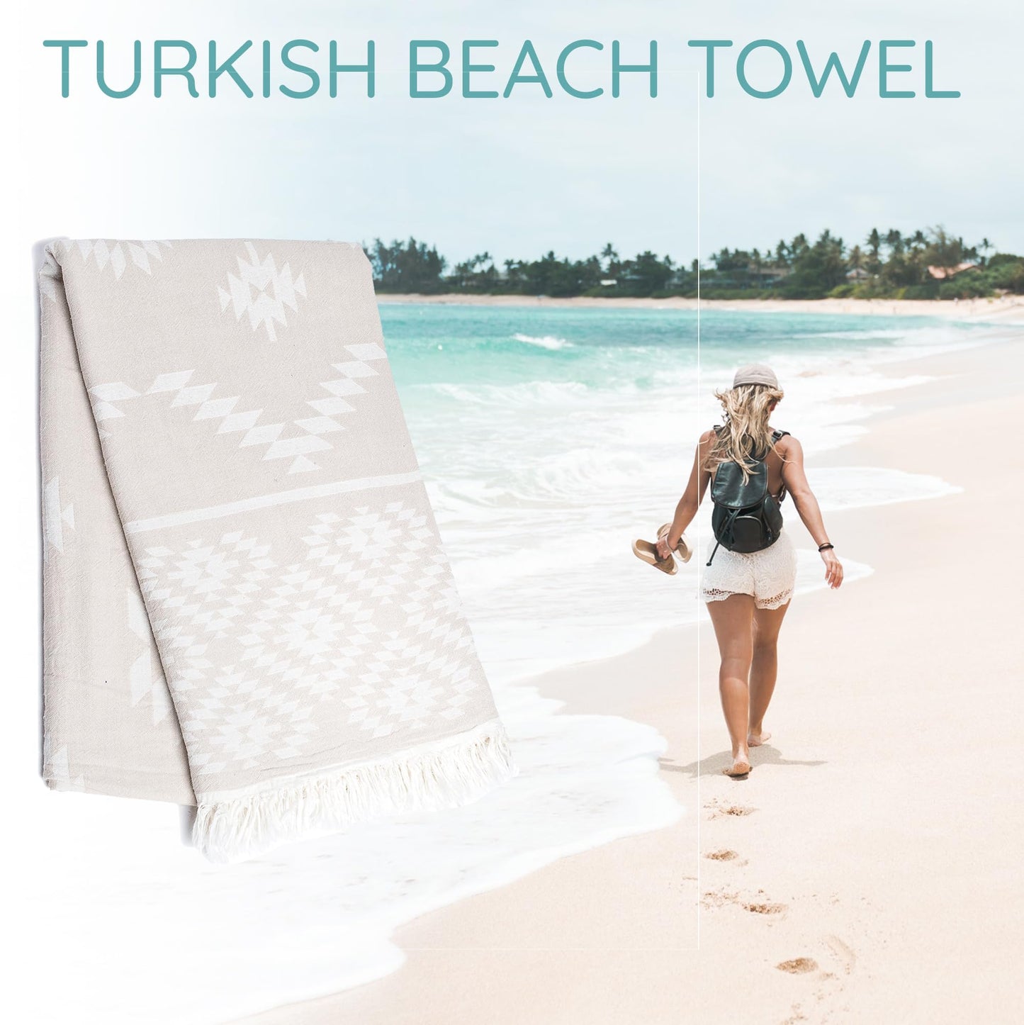 Premium Turkish Beach Towel – 100% Natural Cotton, Quick Dry, Sand Free, Oversized Beach Towel 35”x67” – Ideal for Travel, Pool, and Beach Blanket – Beige Sand Color