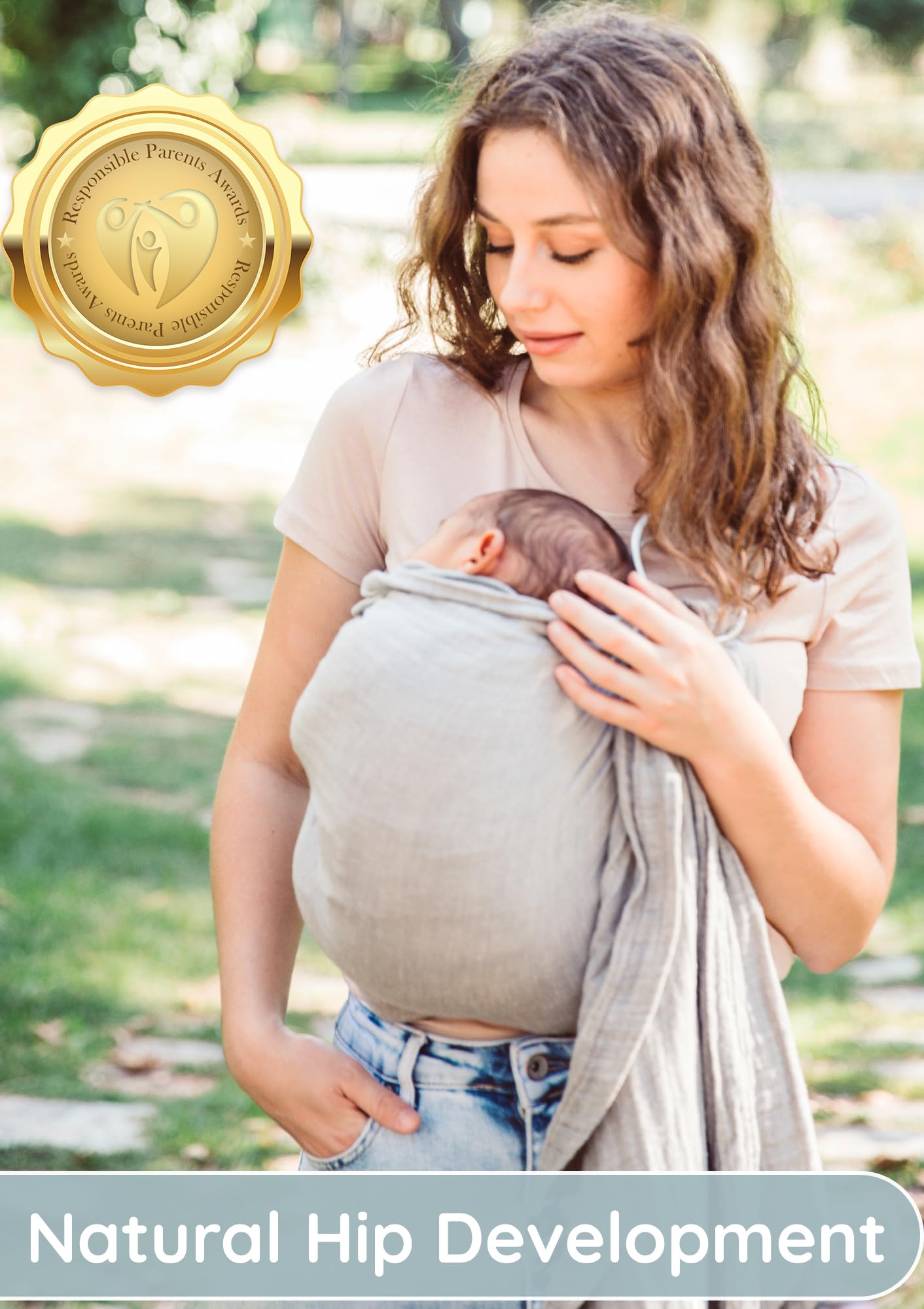 Ring Sling Baby Carrier - USA Lab Tested, 100% Natural Cotton Muslin, Breathable & Ergonomic Ring Sling Grey