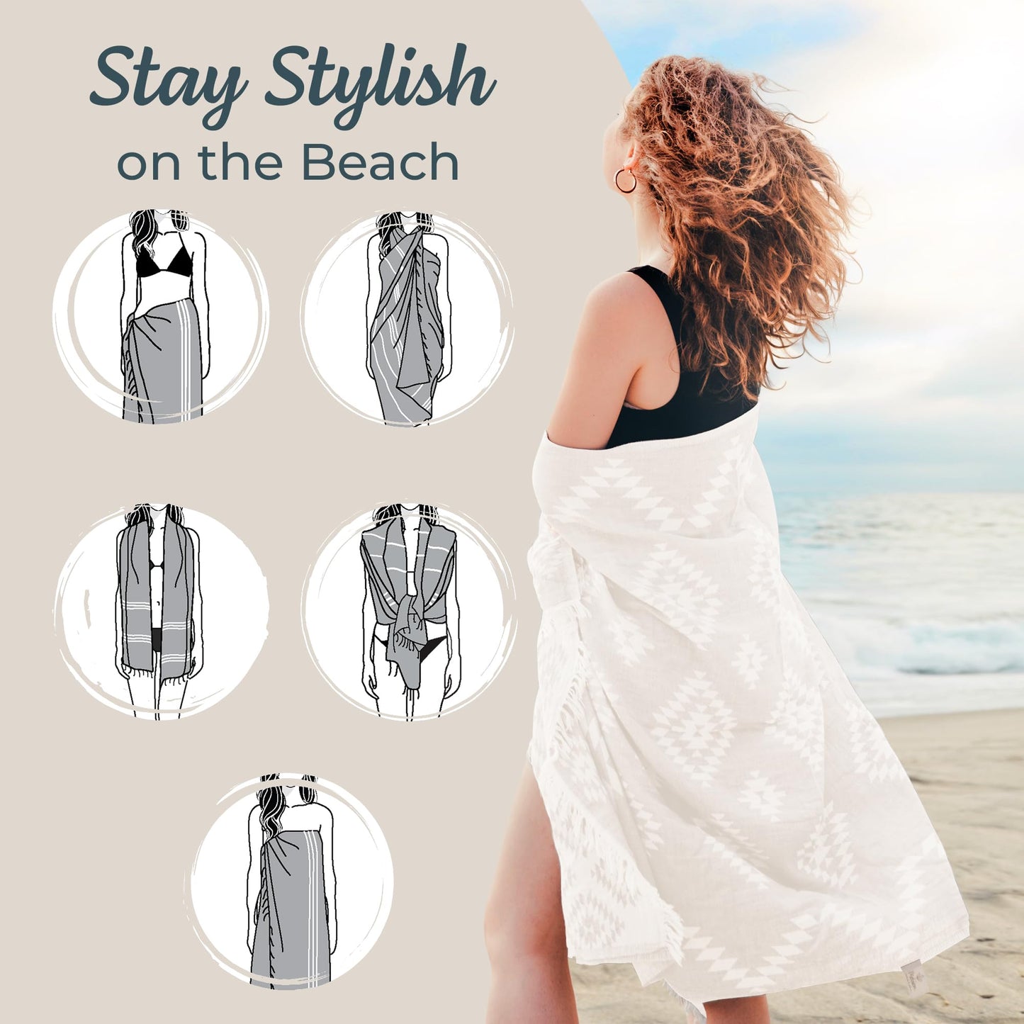 Premium Turkish Beach Towel – 100% Natural Cotton, Quick Dry, Sand Free, Oversized Beach Towel 35”x67” – Ideal for Travel, Pool, and Beach Blanket – Beige Sand Color