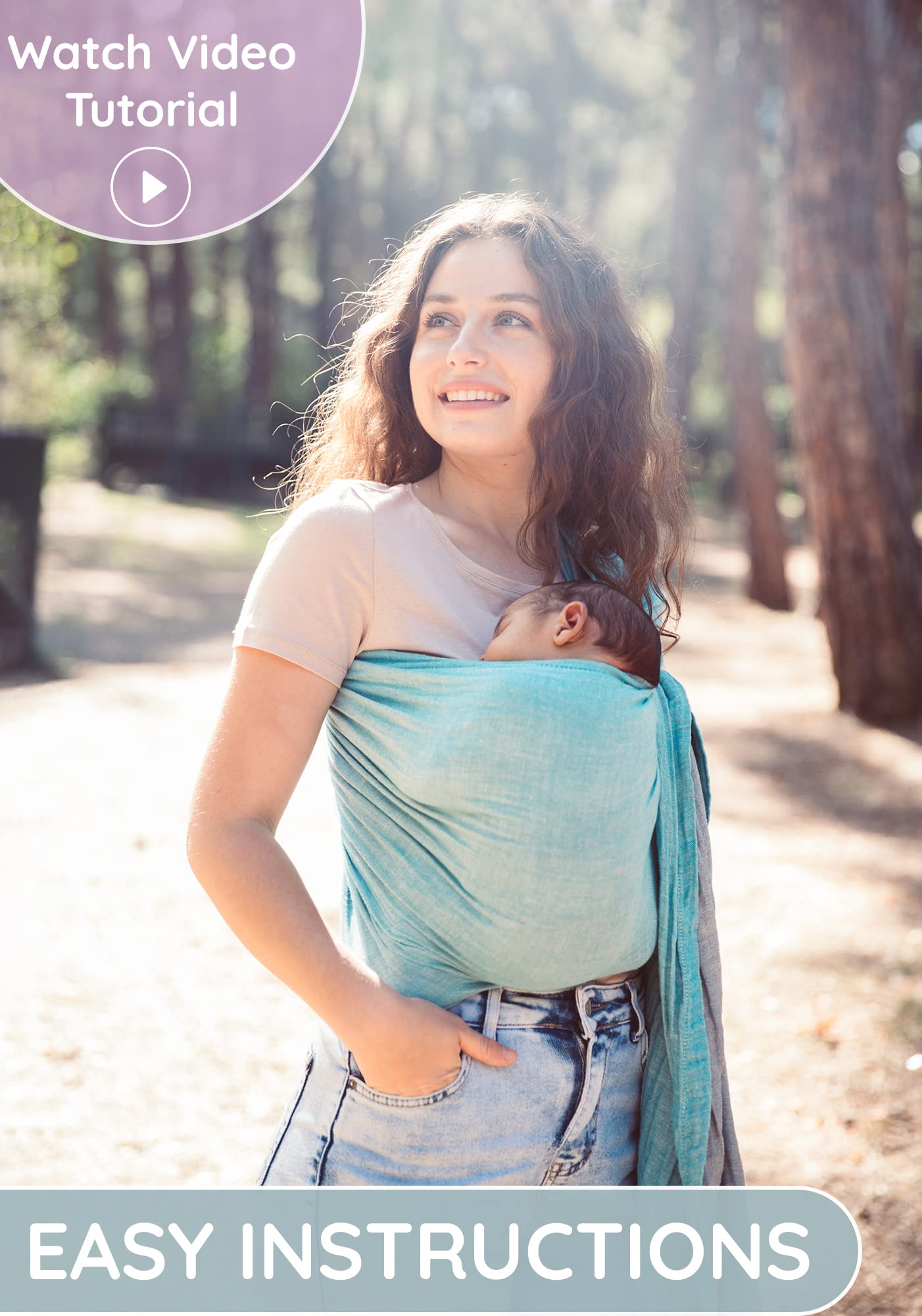 Ring Sling Baby Carrier - USA Lab Tested, 100% Natural Cotton Muslin, Breathable & Ergonomic Ring Sling Grey Turquoise