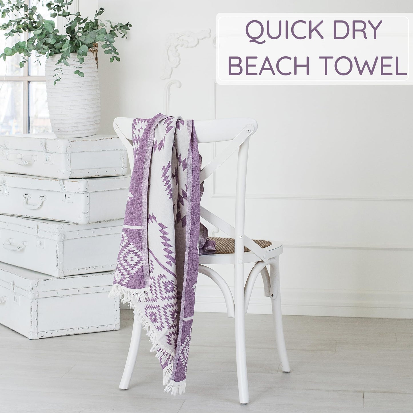 Turkish Beach Towel (35”x67”) – 100% Cotton, Quick Dry, Lightweight, Soft Oversized Beach Towel for Travel & Pool – Vintage Lilac Color
