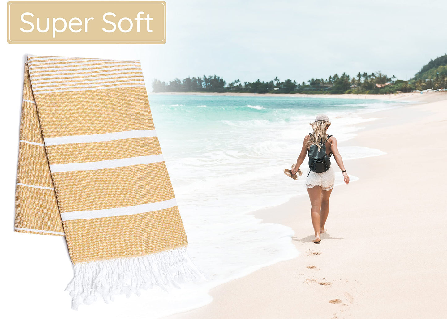 Premium Turkish Beach Towel – 100% Cotton, Quick Dry, Sand Free, Oversized Beach Towels 35”x67” – Ideal for Travel, Pool, and Beach Blanket – Honey Yellow Color