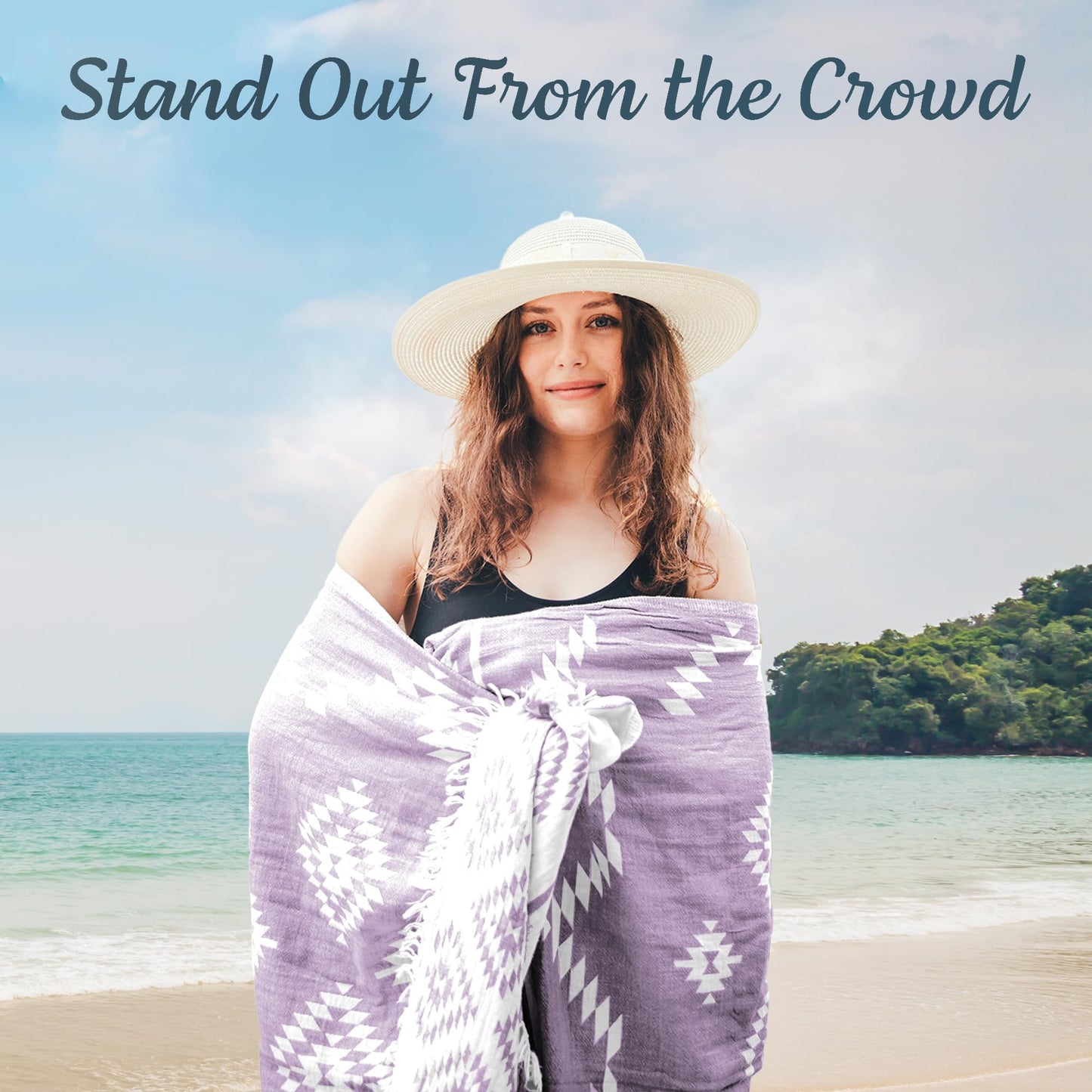 Turkish Beach Towel (35”x67”) – 100% Cotton, Quick Dry, Lightweight, Soft Oversized Beach Towel for Travel & Pool – Vintage Lilac Color