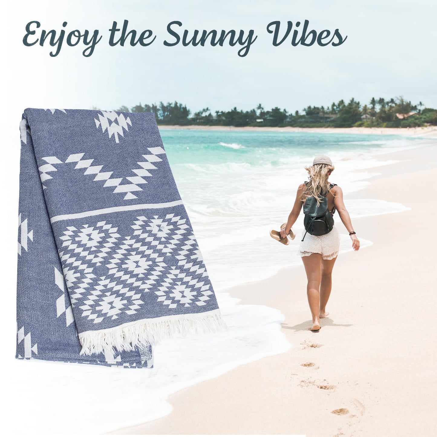 Premium Turkish Beach Towel – 100% Cotton, Quick Dry, Sand Free, Oversized Pool Towels 35”x 67” – Ideal for Travel, Pool, and Beach – Dark Blue