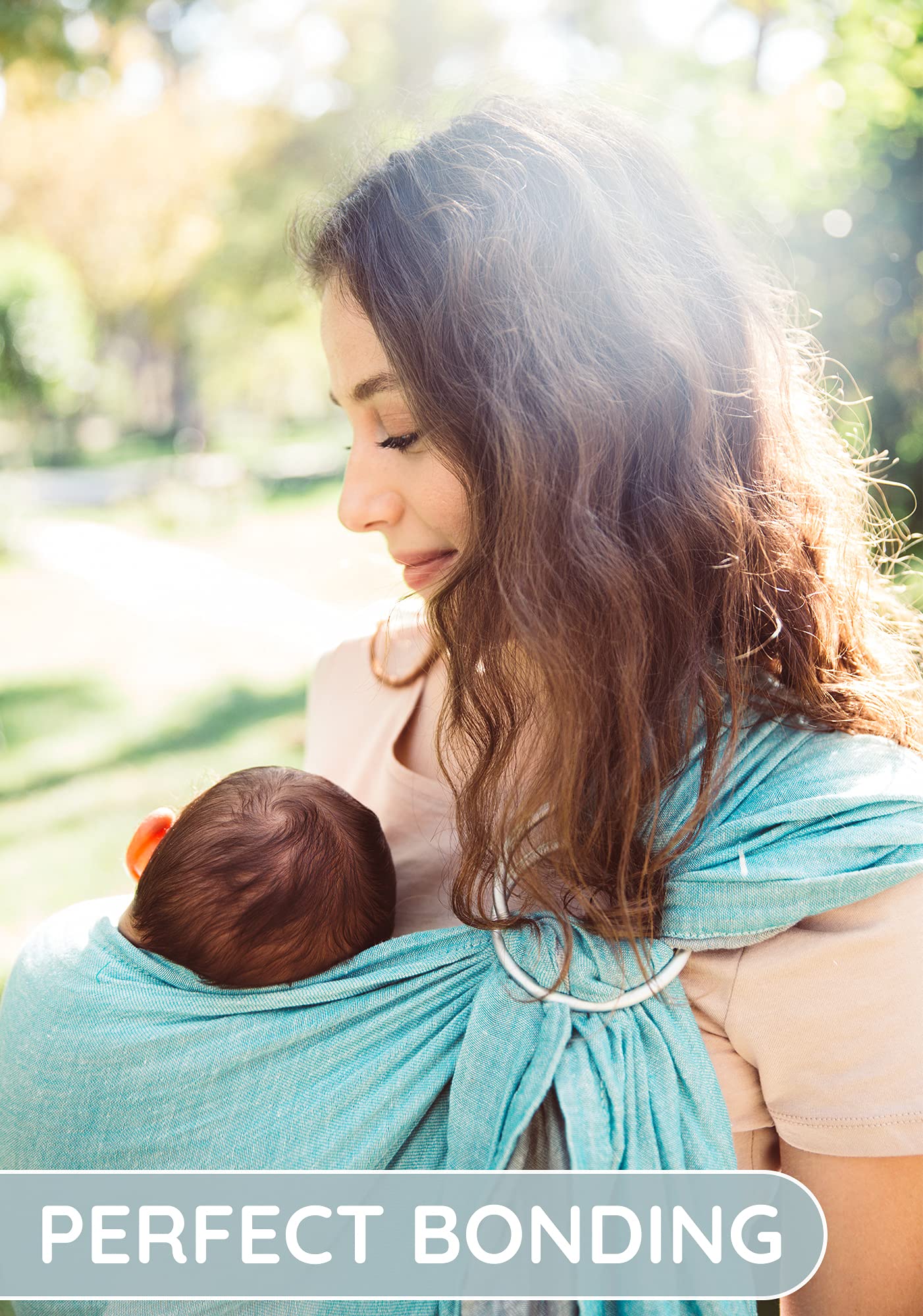Ring Sling Baby Carrier - USA Lab Tested, 100% Natural Cotton Muslin, Breathable & Ergonomic Ring Sling Grey Turquoise