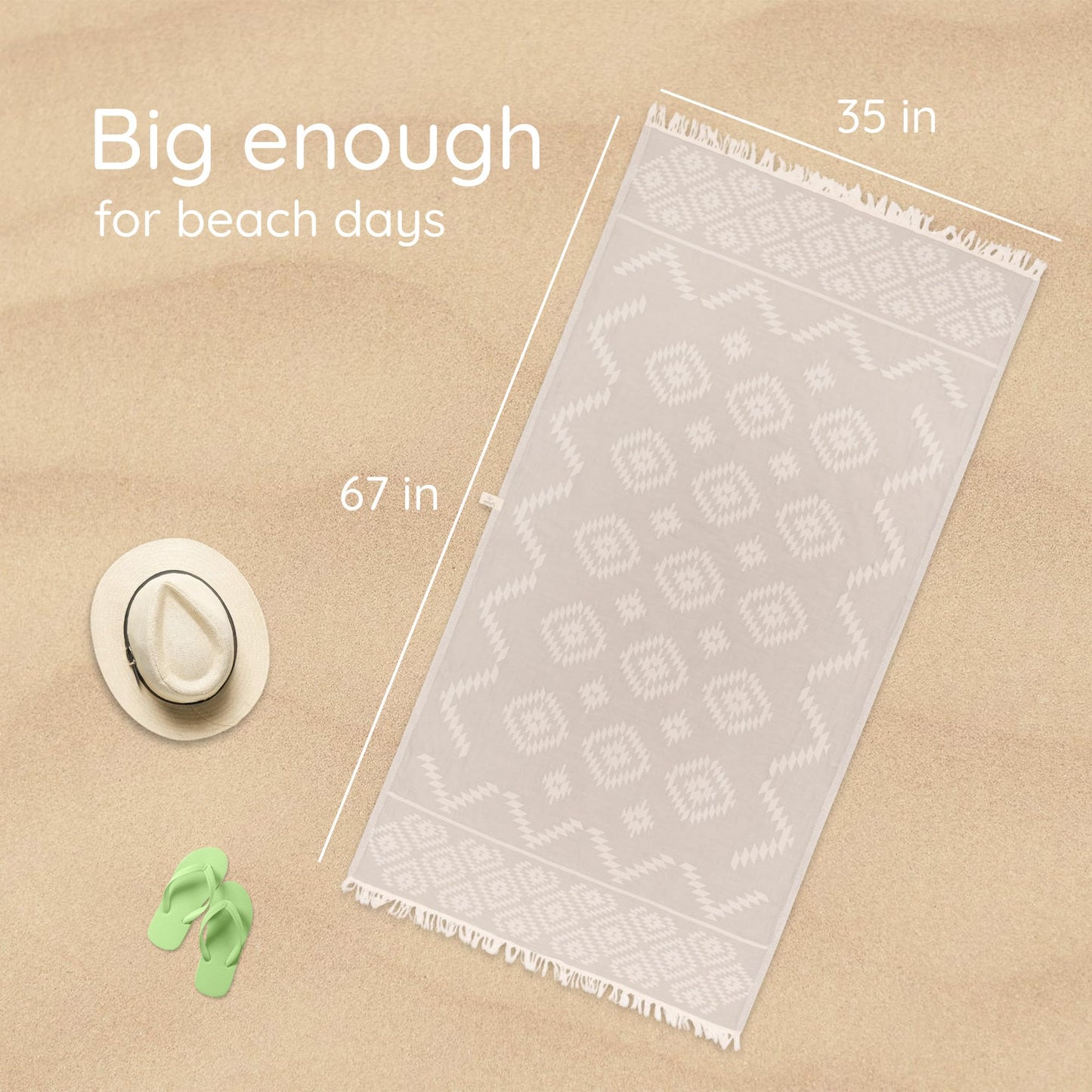 Premium 100% Cotton Turkish Towel – Vintage Light Grey, 35”x 67” – Quick Dry Beach Towel, Sand-Free, Lightweight – Ideal for Pool, Travel, and Everyday Use - Beach Accessories Must Haves