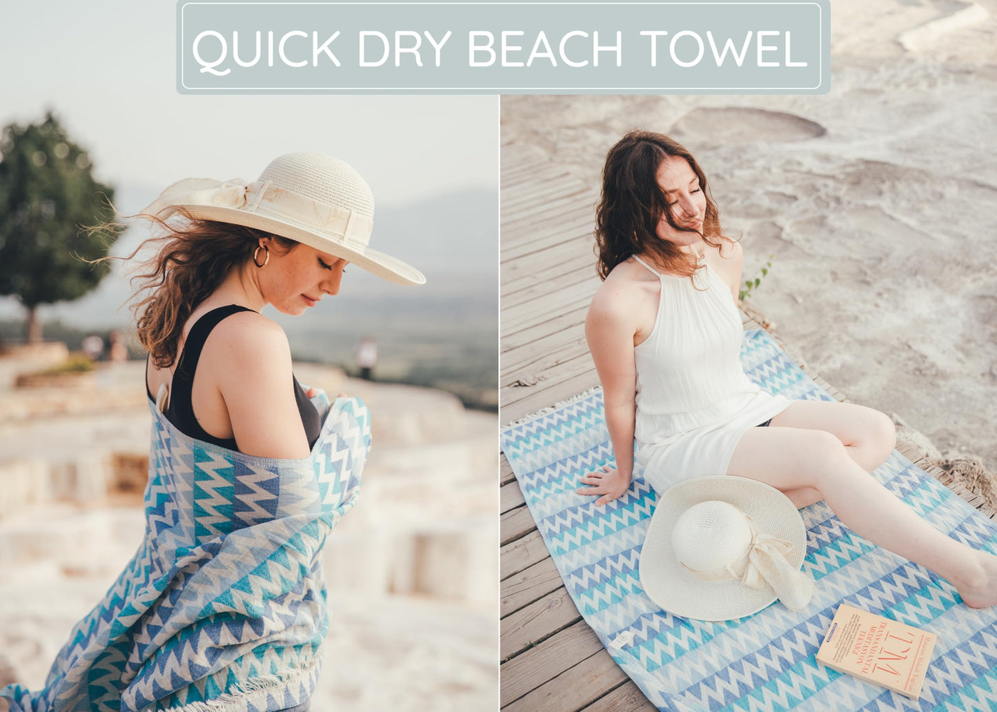 Premium Turkish Beach Towel – 100% Cotton, Quick Dry, Sand Free, Oversized Beach Towel 35”x 67” – Ideal for Travel, Pool, and Beach,  – Zig Zag Blue