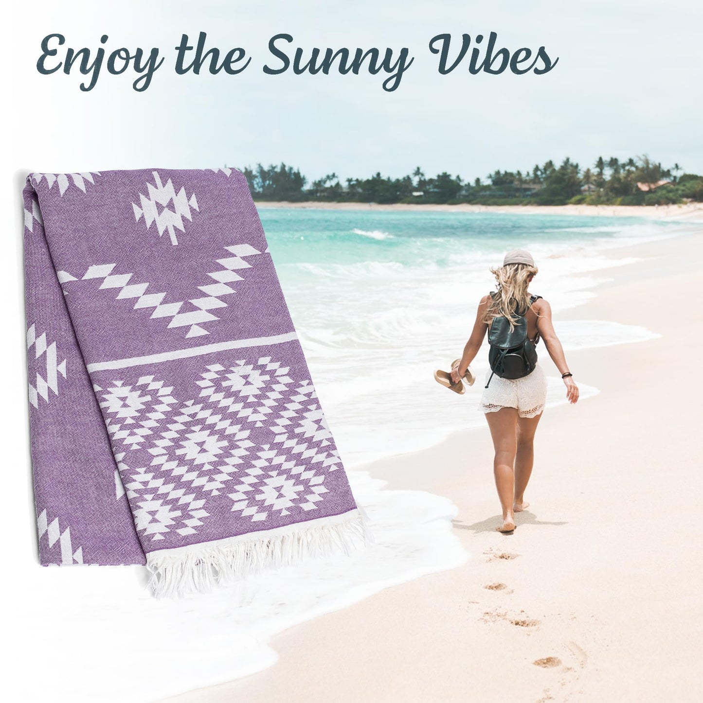 Turkish Beach Towel (35”x67”) – 100% Cotton, Quick Dry, Lightweight, Soft Oversized Beach Towel for Travel & Pool – Vintage Lilac Color