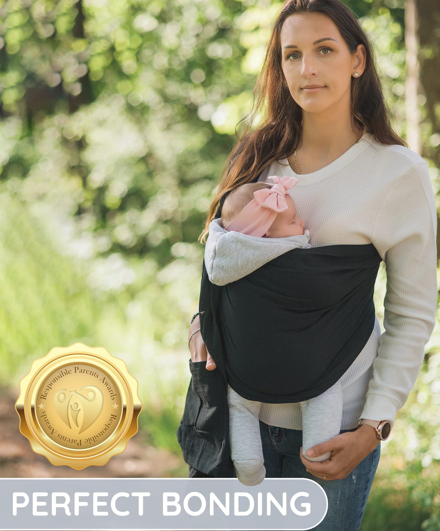 Ring Sling Baby Carrier - USA lab tested, 100% Natural Cotton Muslin, Breathable & Ergonomic Ring Sling Black