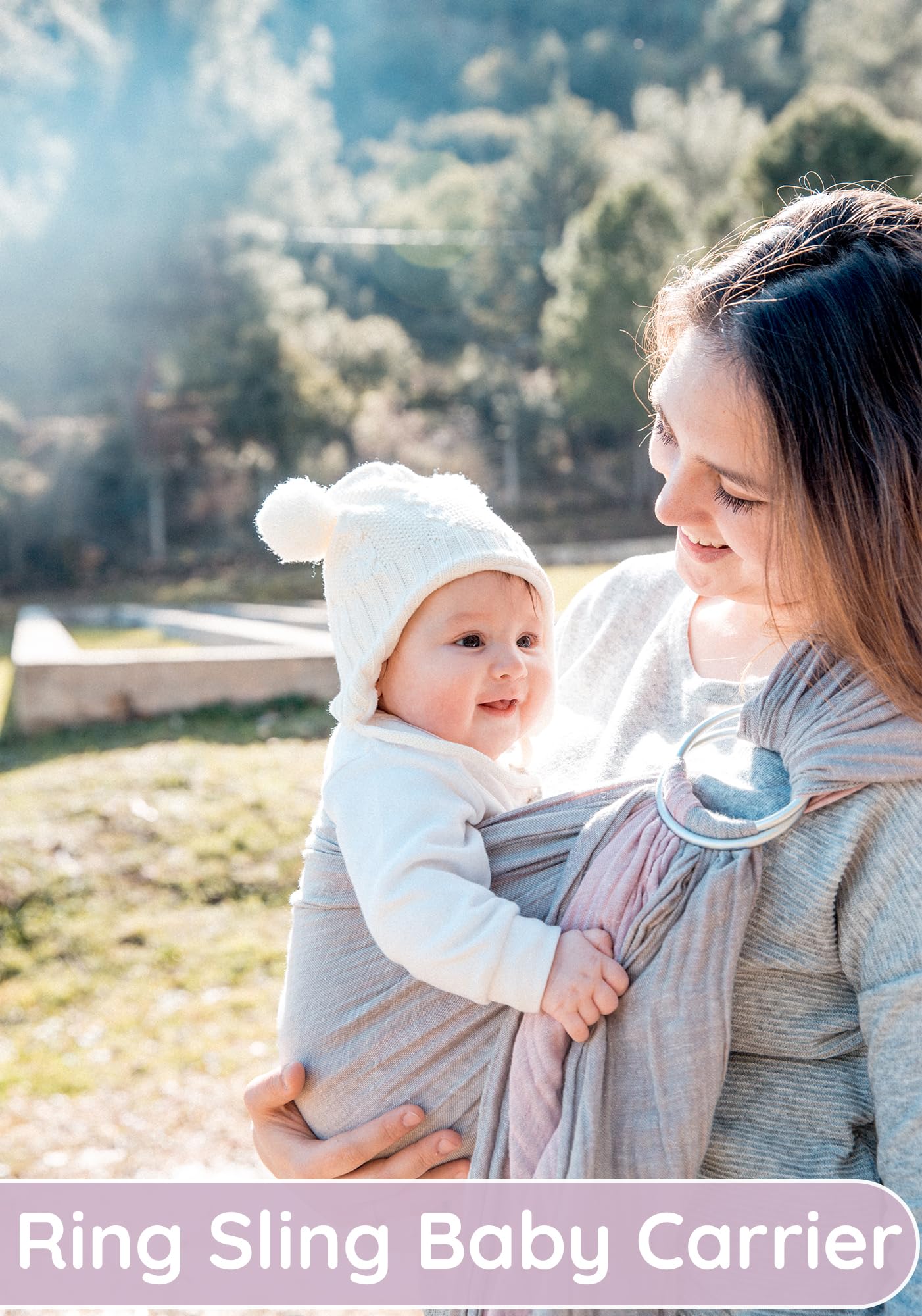 Ring Sling Baby Carrier - USA Lab Tested, 100% Natural Cotton Muslin, Breathable & Ergonomic Ring Sling Grey Rose