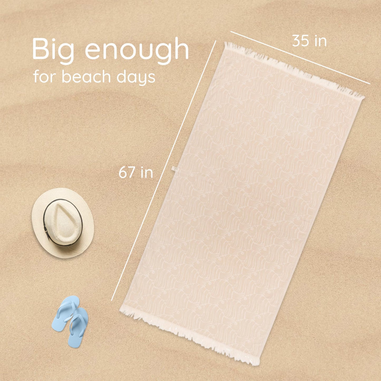 Beige Fish Turkish Beach Towel (35”x67”)  Lightweight, Quick drying and Sand Free Can be Used as Beach Blanket 100% Cotton