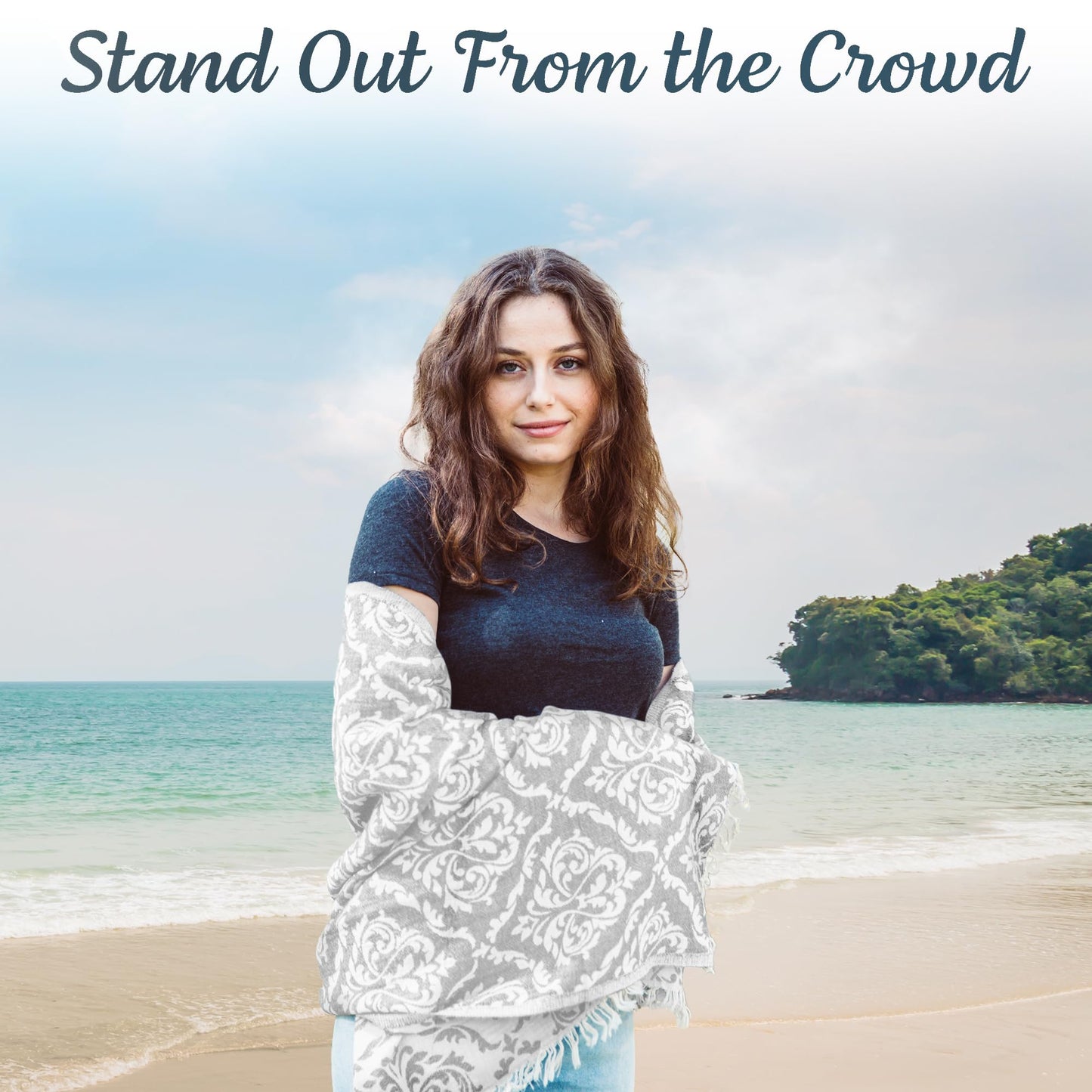 Premium Turkish Beach Towel (35”x 67”) – Lightweight, Quick Dry Beach Towel, Sand-Free, 100% Cotton – Ren Grey Color