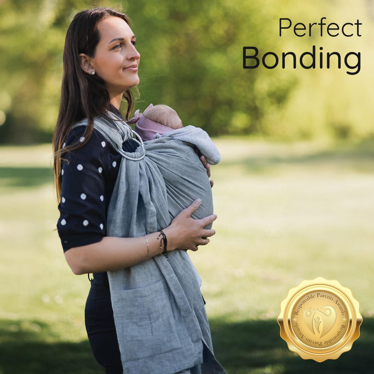 Ring Sling Baby Carrier - USA lab tested, 100% Natural Cotton Muslin, Breathable & Ergonomic Ring Sling Dark Grey