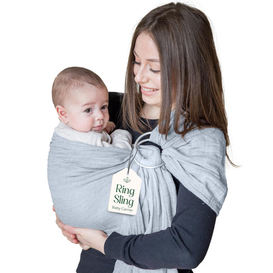 Ring Sling Baby Carrier - USA Lab Tested, 100% Natural Cotton Muslin, Breathable & Ergonomic Ring Sling Light Blue