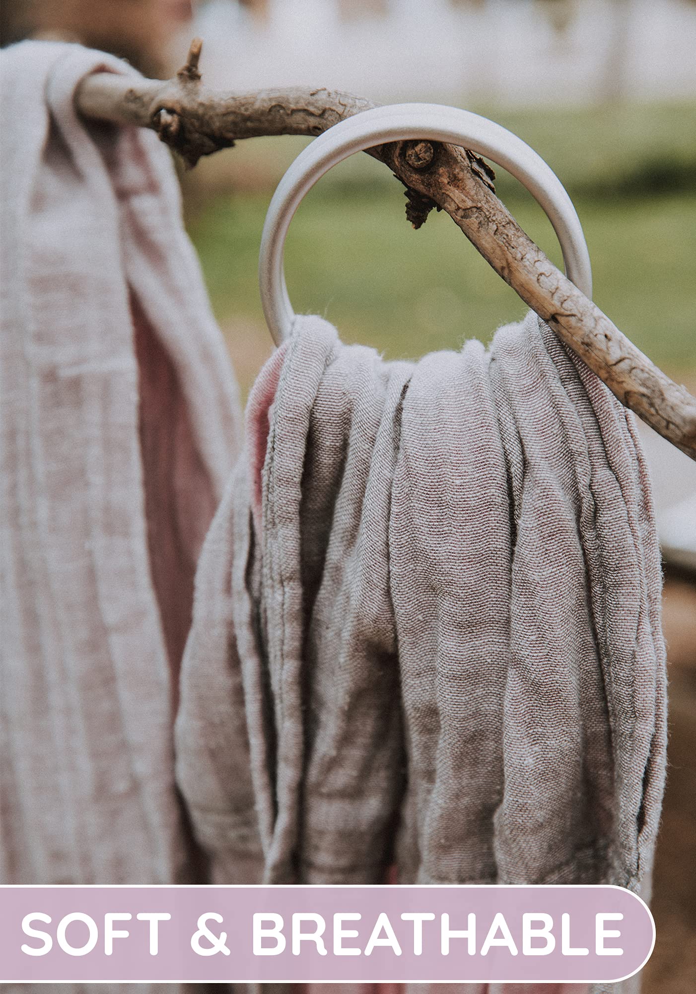 Ring Sling Baby Carrier - USA Lab Tested, 100% Natural Cotton Muslin, Breathable & Ergonomic Ring Sling Grey Rose