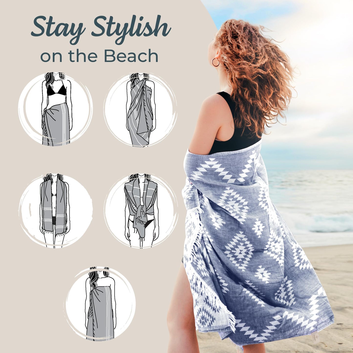 Premium Turkish Beach Towel – 100% Cotton, Quick Dry, Sand Free, Oversized Pool Towels 35”x 67” – Ideal for Travel, Pool, and Beach – Dark Blue