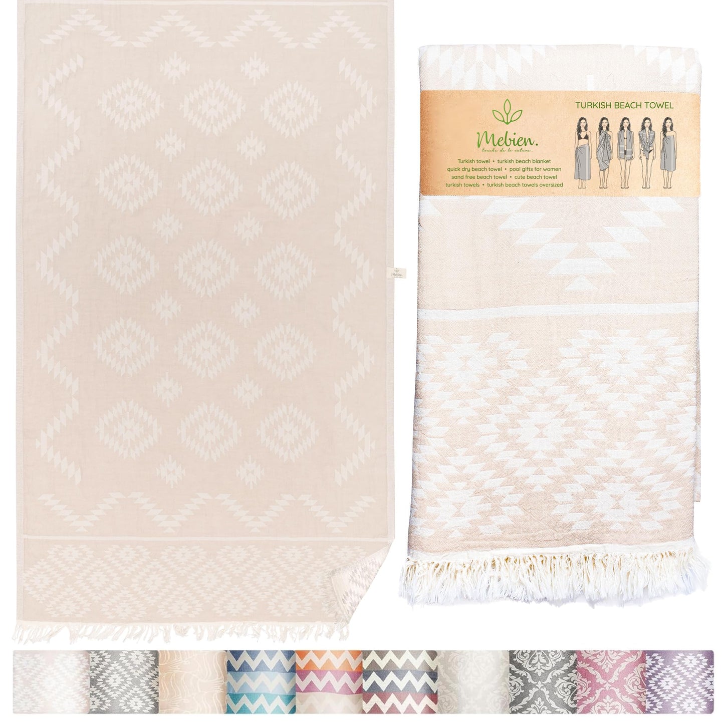 Premium Turkish Beach Towel – 100% Natural Cotton, Quick Dry, Sand Free, Oversized Beach Towel 35”x67” – Ideal for Travel, Pool, and Beach Blanket – Beige Sand Color