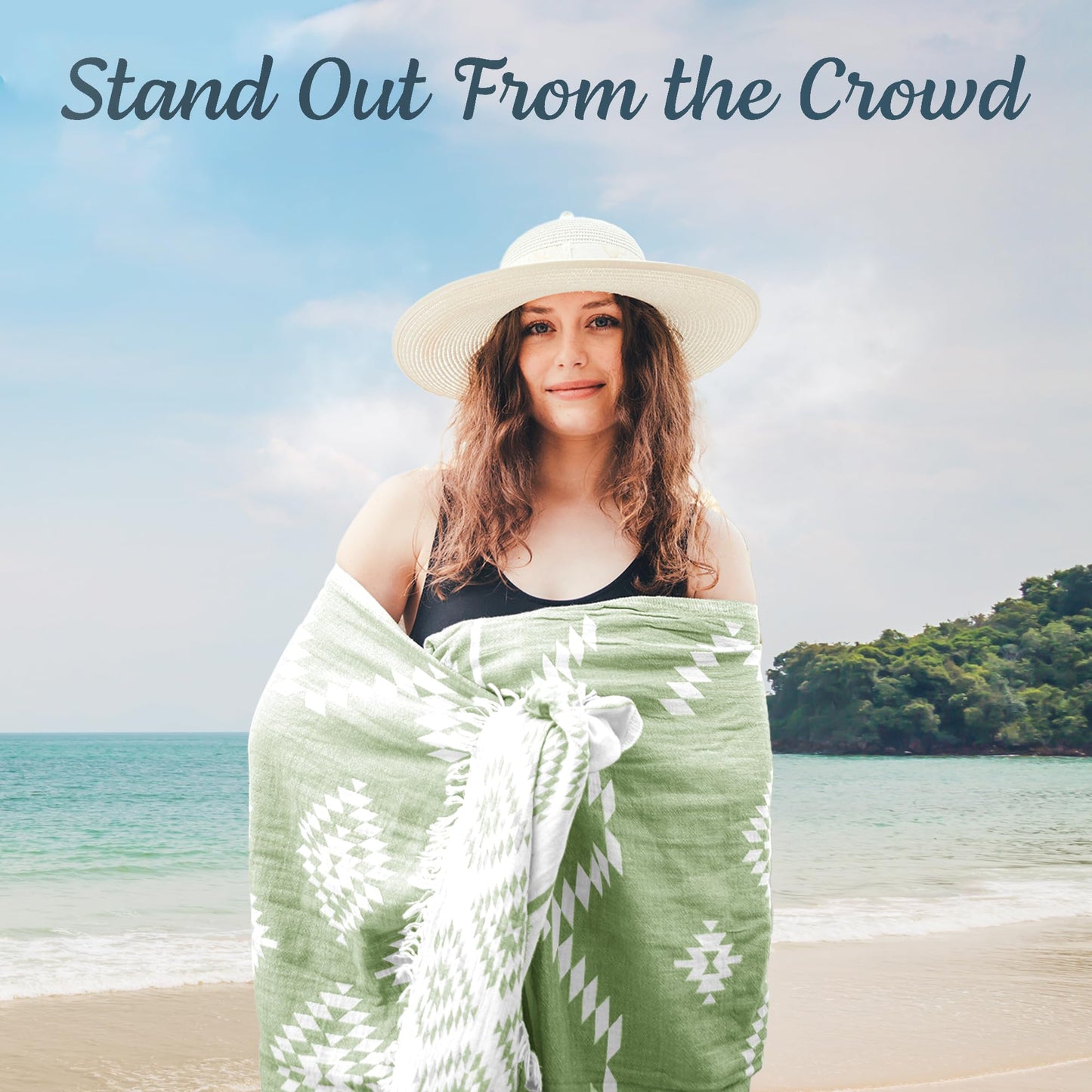 Turkish Beach Towel (35”x67”) Lightweight, Quick Dry, for Travel – 100% Cotton Oversized Beach Towels for Pool & Outdoors – Vintage Green Color