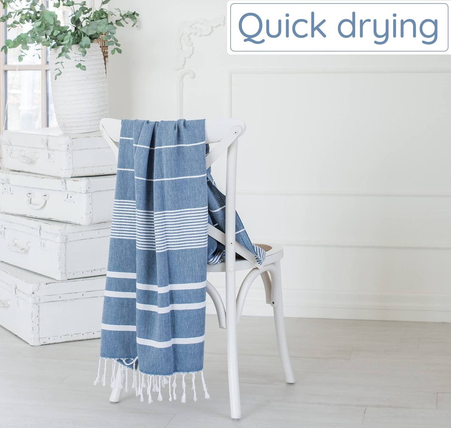 Premium Turkish Beach Towel – 100% Cotton, Sand Free, Oversized, Quick Dry Beach Towel 35”x67” – Ideal for Travel, Pool – Navy