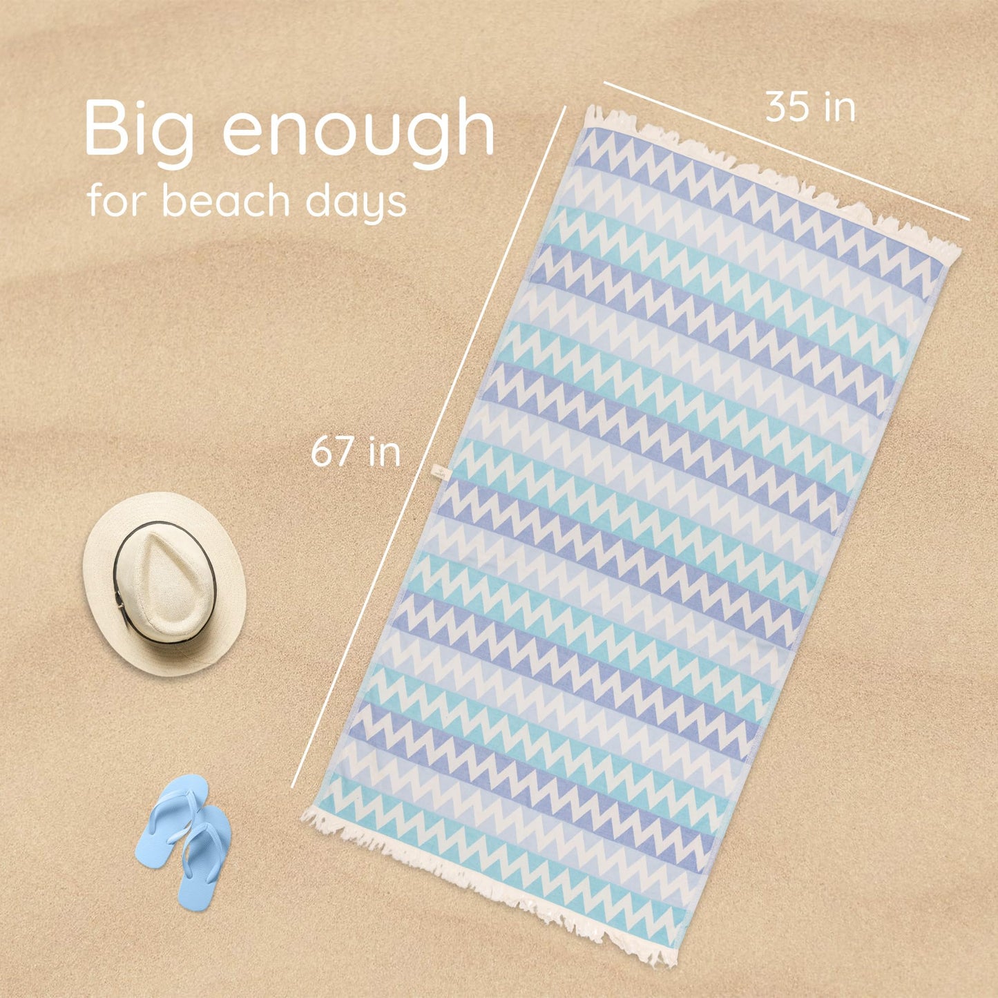 Premium Turkish Beach Towel – 100% Cotton, Quick Dry, Sand Free, Oversized Beach Towel 35”x 67” – Ideal for Travel, Pool, and Beach,  – Zig Zag Blue