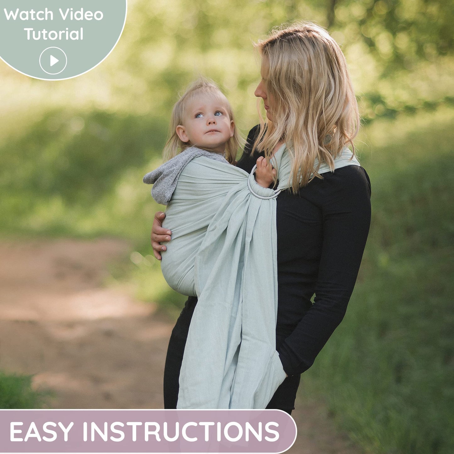 Ring Sling Baby Carrier - USA Lab Tested, 100% Natural Cotton Muslin, Breathable & Ergonomic Ring Sling Light Green