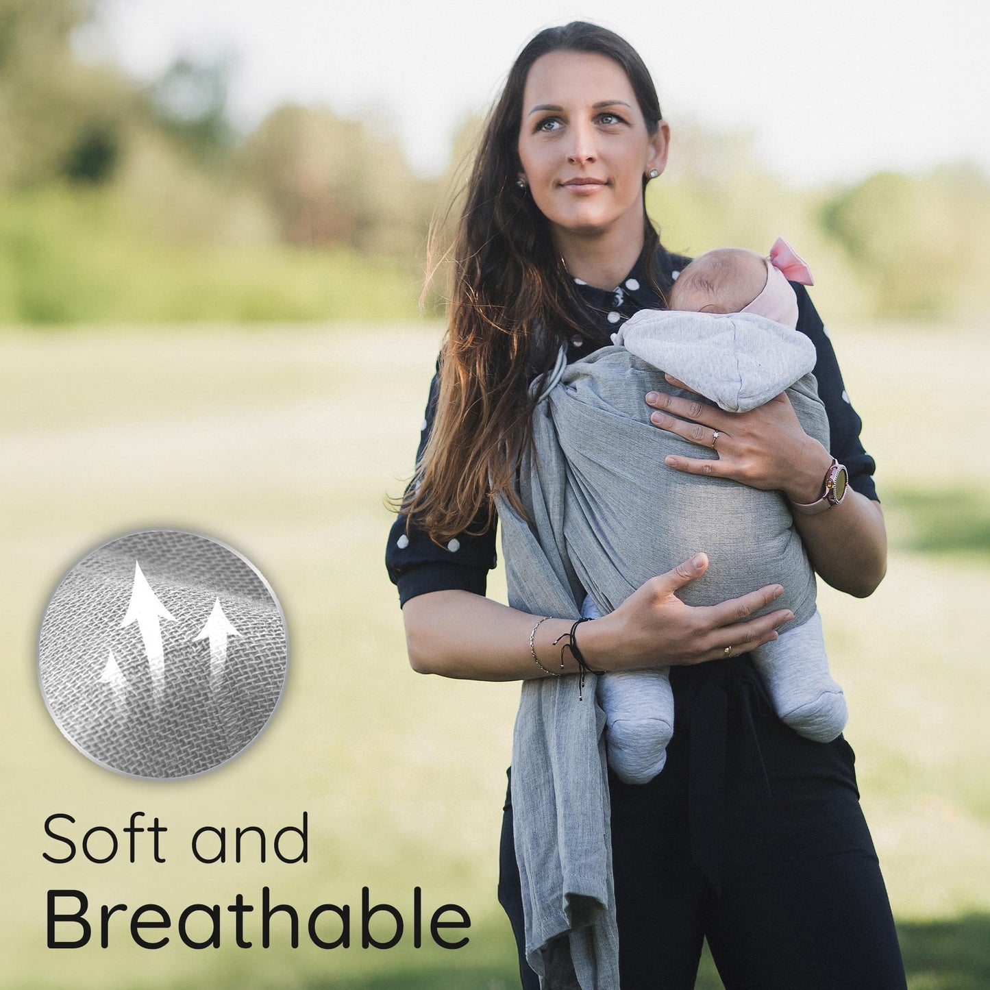 Ring Sling Baby Carrier - USA lab tested, 100% Natural Cotton Muslin, Breathable & Ergonomic Ring Sling Dark Grey