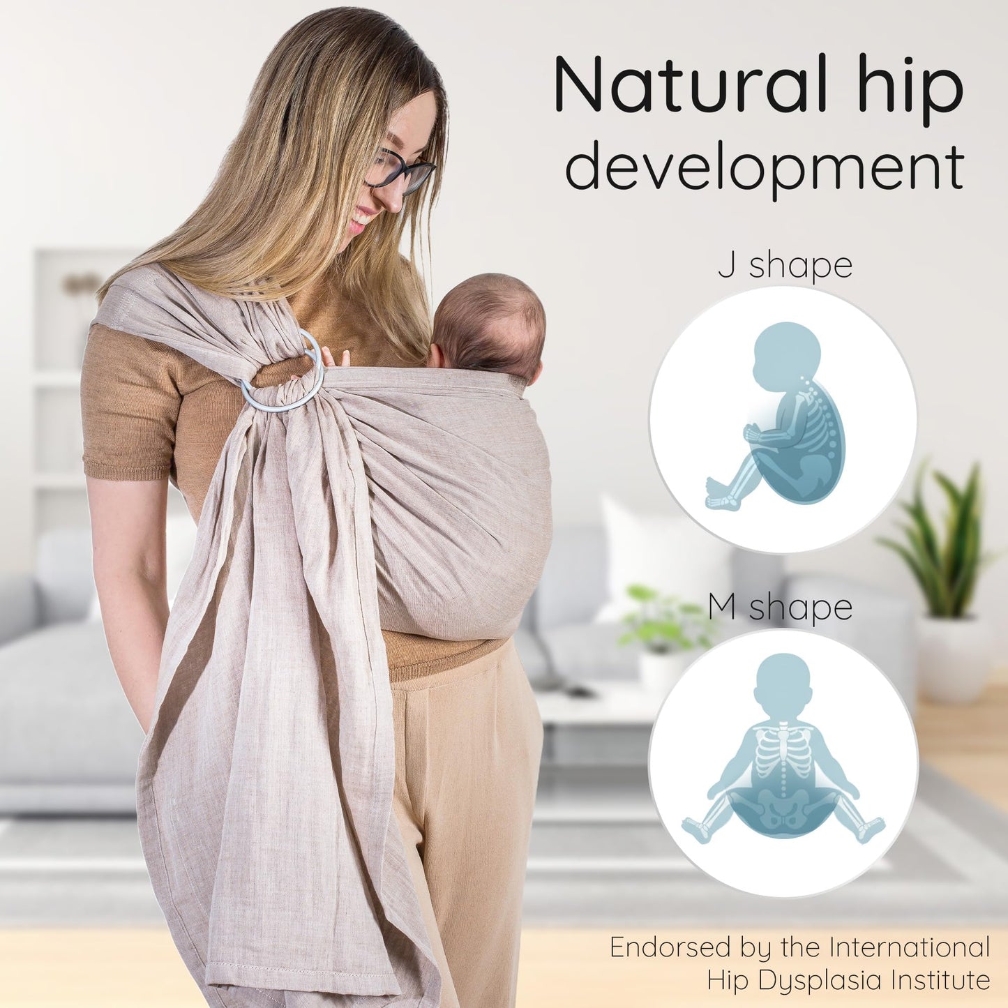 Ring Sling Baby Carrier - USA Lab Tested, 100% Natural Cotton Muslin, Breathable & Ergonomic Ring Sling Sand
