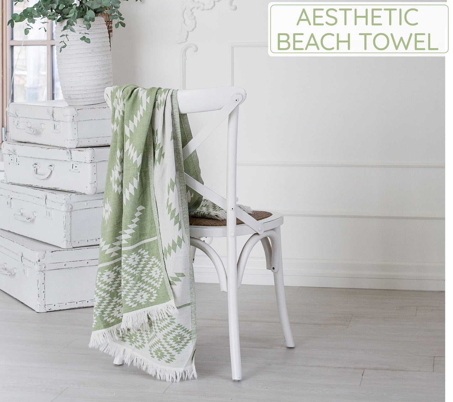 Turkish Beach Towel (35”x67”) Lightweight, Quick Dry, for Travel – 100% Cotton Oversized Beach Towels for Pool & Outdoors – Vintage Green Color