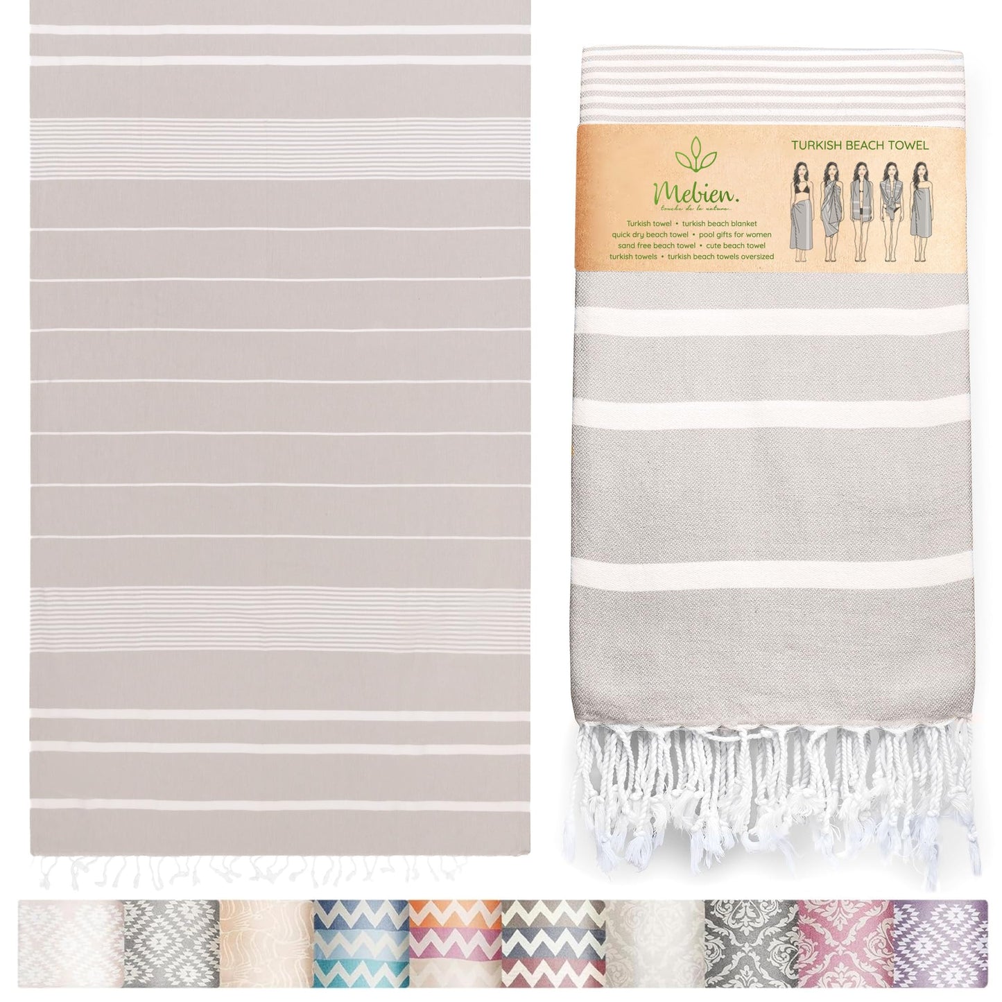 Premium Turkish Beach Towel – 100% Cotton, Quick Dry, Sand Free, Oversized Beach Towels 35”x 67” – Ideal for Travel and Pool Towels – Silver Grey