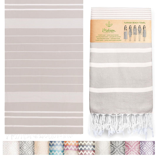 Premium Turkish Beach Towel – 100% Cotton, Quick Dry, Sand Free, Oversized Beach Towels 35”x 67” – Ideal for Travel and Pool Towels – Silver Grey