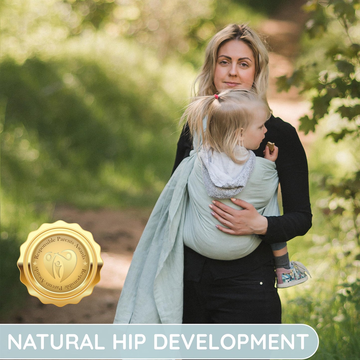 Ring Sling Baby Carrier - USA Lab Tested, 100% Natural Cotton Muslin, Breathable & Ergonomic Ring Sling Light Green