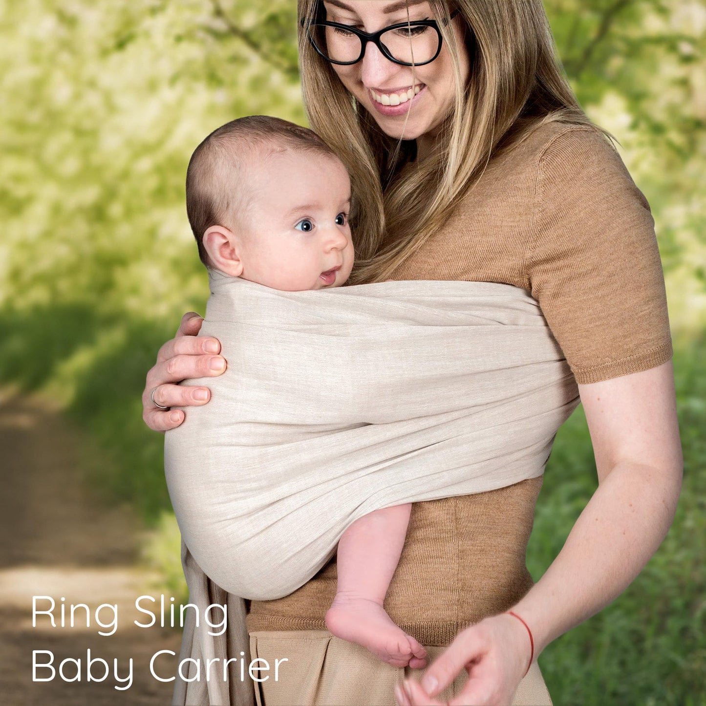 Sling Baby Carrier - USA Lab Tested, 100% Natural Cotton Muslin, Breathable & Ergonomic Ring Sling Beige Ring