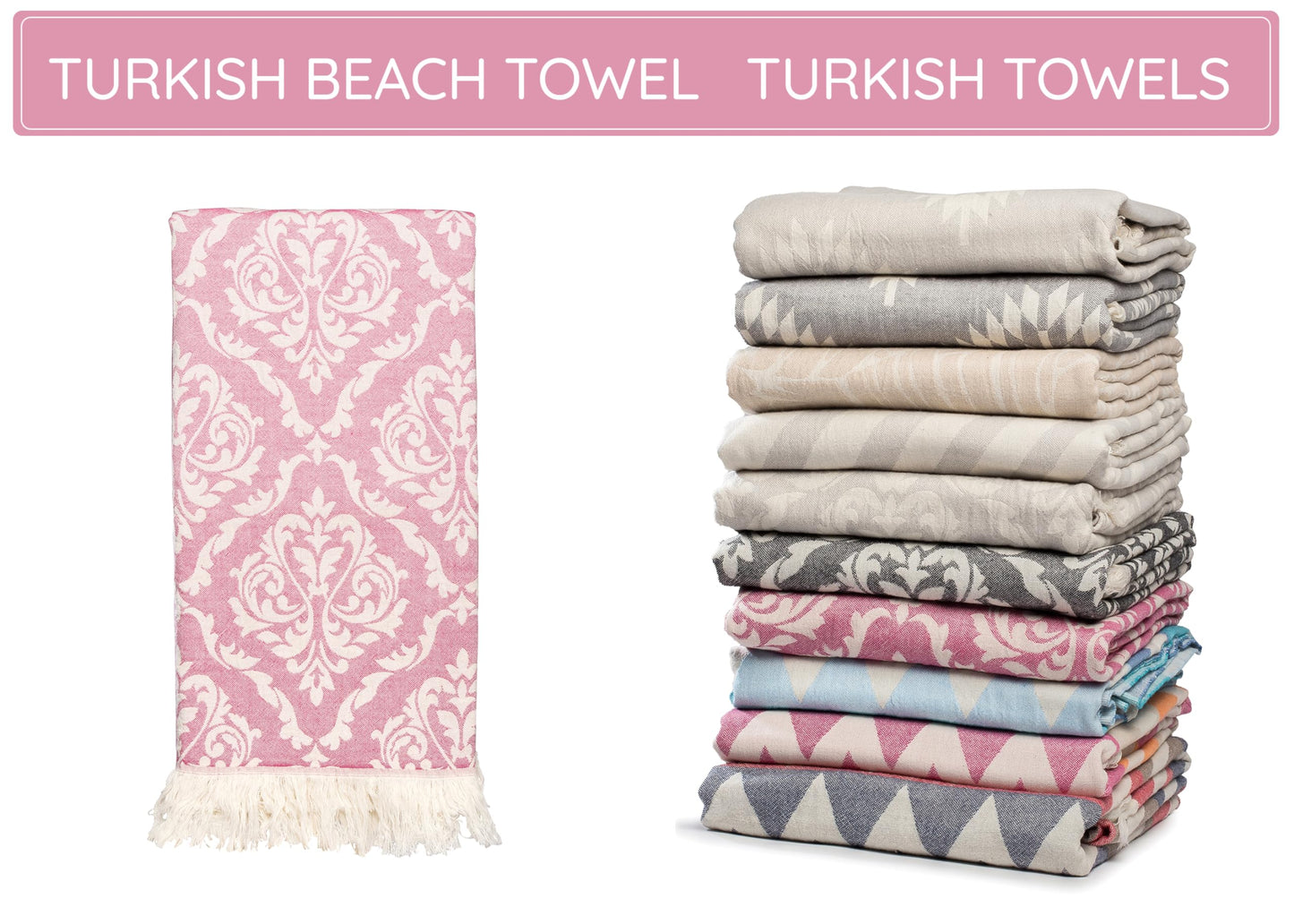 Turkish Beach Towel (35”x67”) – 100% Cotton, Quick Dry, Lightweight, Soft Oversized Beach Towel for Travel & Pool – Renaissance Fuchsia Color