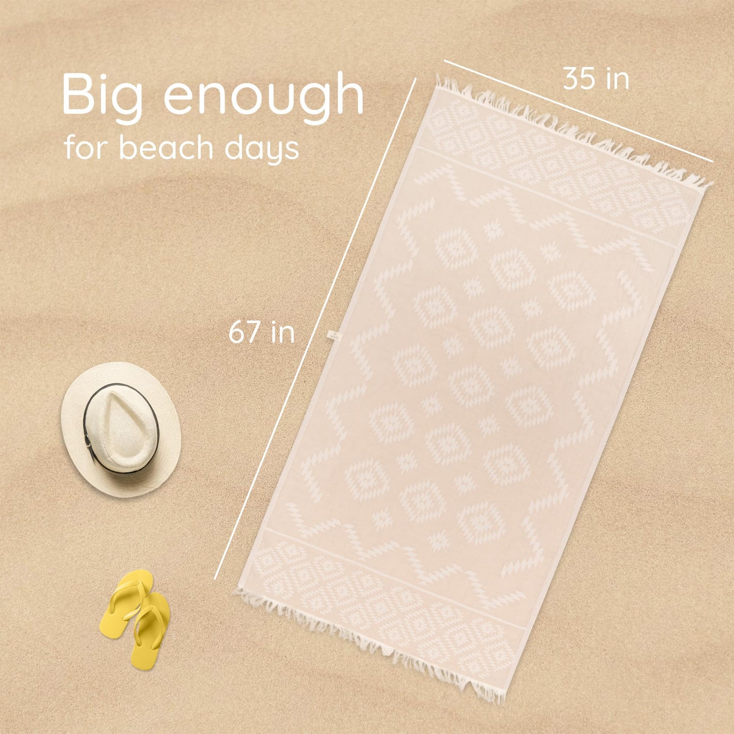 Premium Turkish Beach Towel – 100% Natural Cotton, Quick Dry, Sand Free, Oversized Beach Towel 35”x67” – Ideal for Travel, Pool, and Beach Blanket – Beige Sand Color