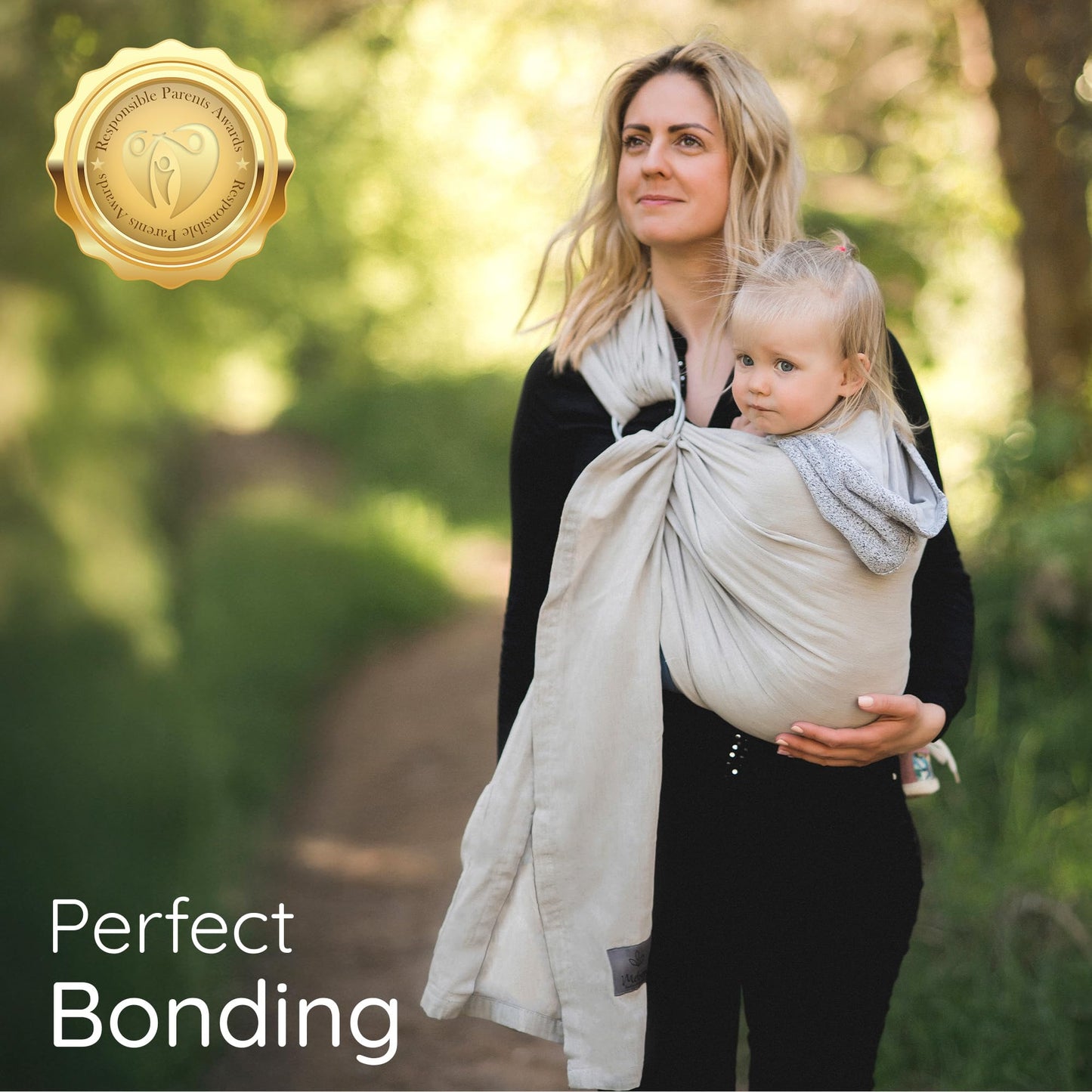 Sling Baby Carrier - USA Lab Tested, 100% Natural Cotton Muslin, Breathable & Ergonomic Ring Sling Beige Ring