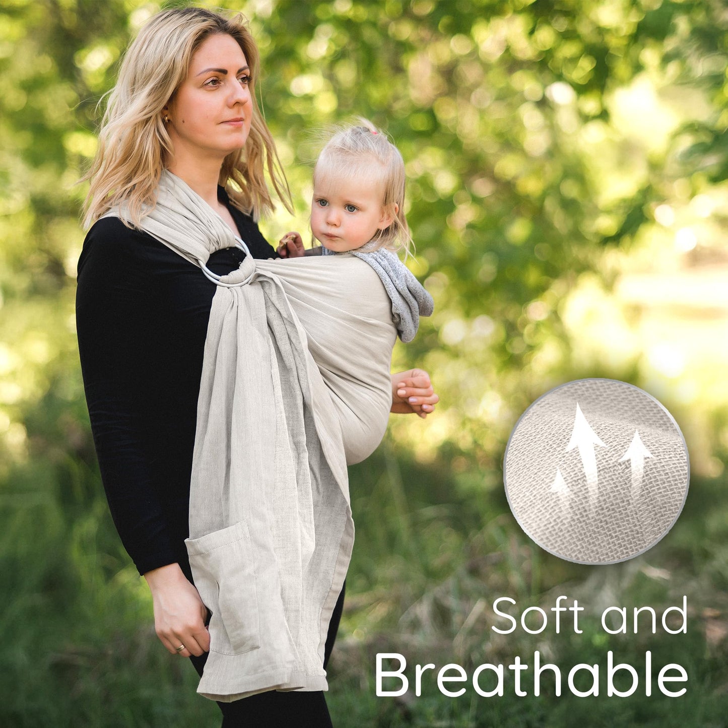 Sling Baby Carrier - USA Lab Tested, 100% Natural Cotton Muslin, Breathable & Ergonomic Ring Sling Beige Ring